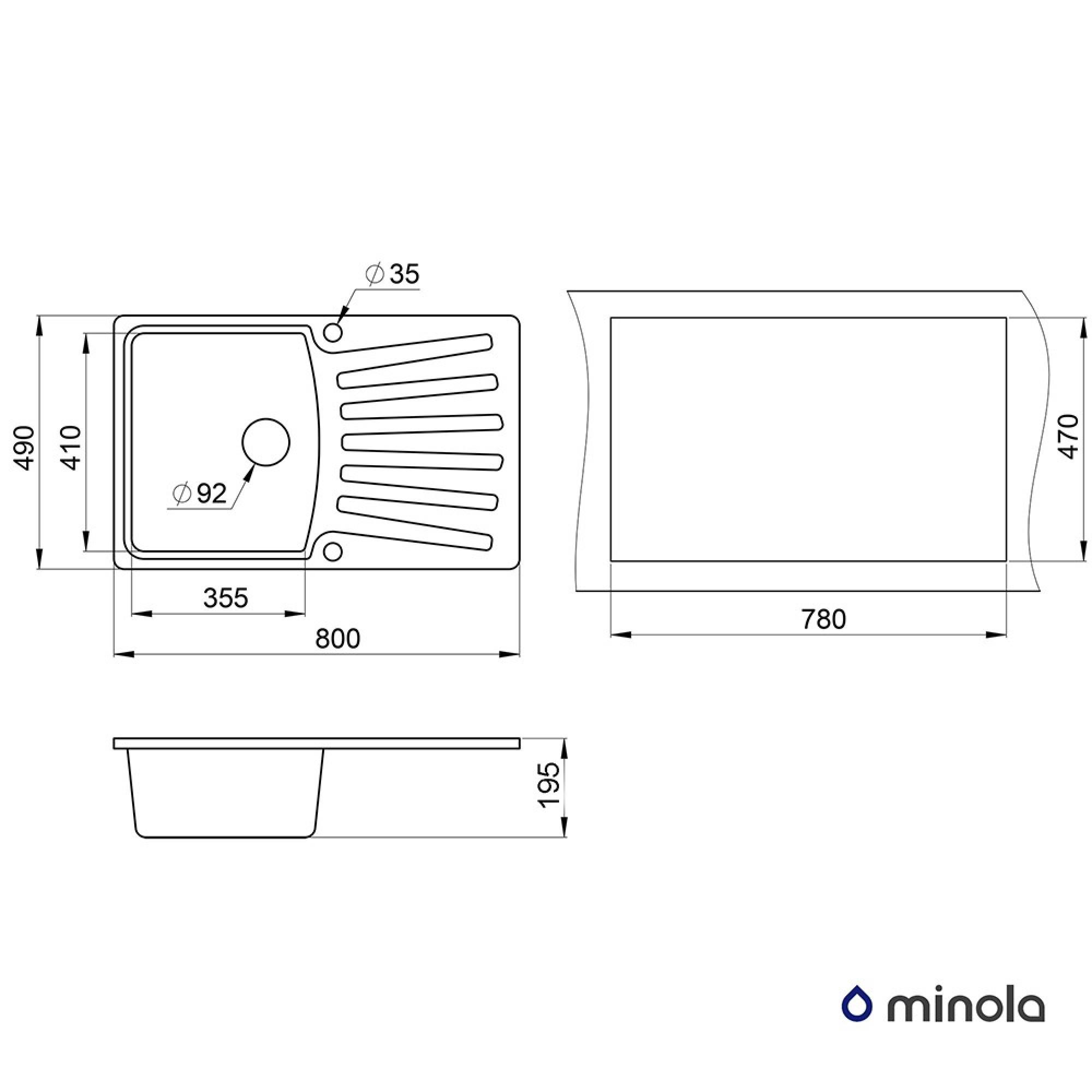 Мойка кухонная гранитная MINOLA MPG 1150-80 Арктик - фото 3