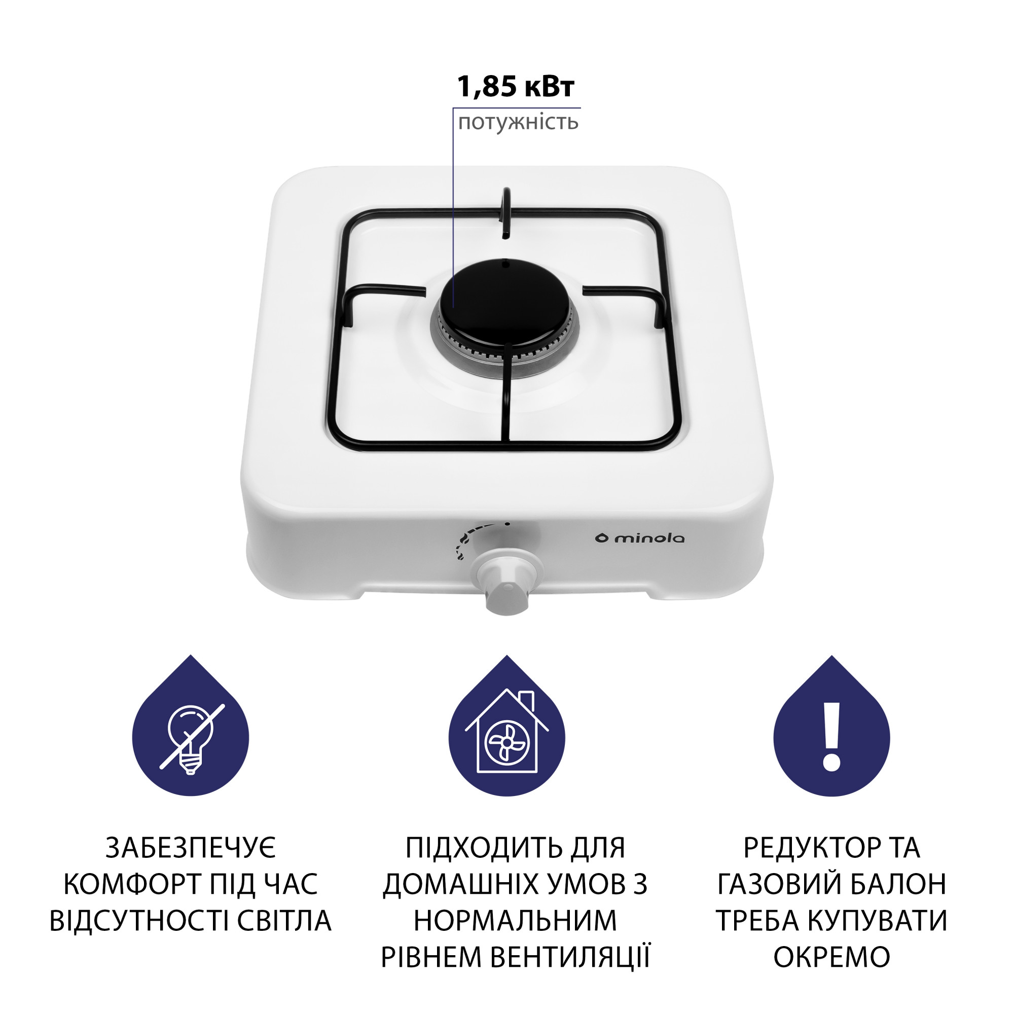 Настільна газова плита MINOLA TGH 100 WH - фото 3