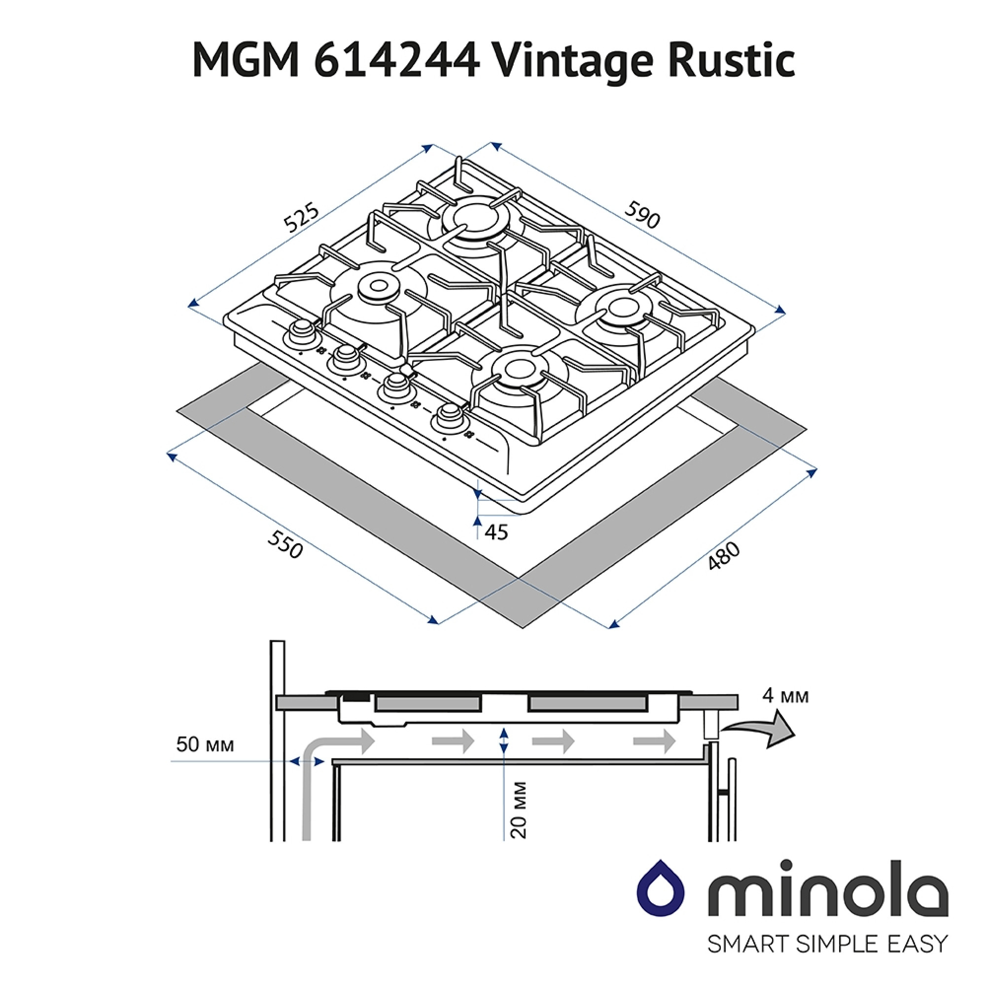 Поверхня газова на металі MINOLA MGM 614244 IV Vintage Rustic - фото 8