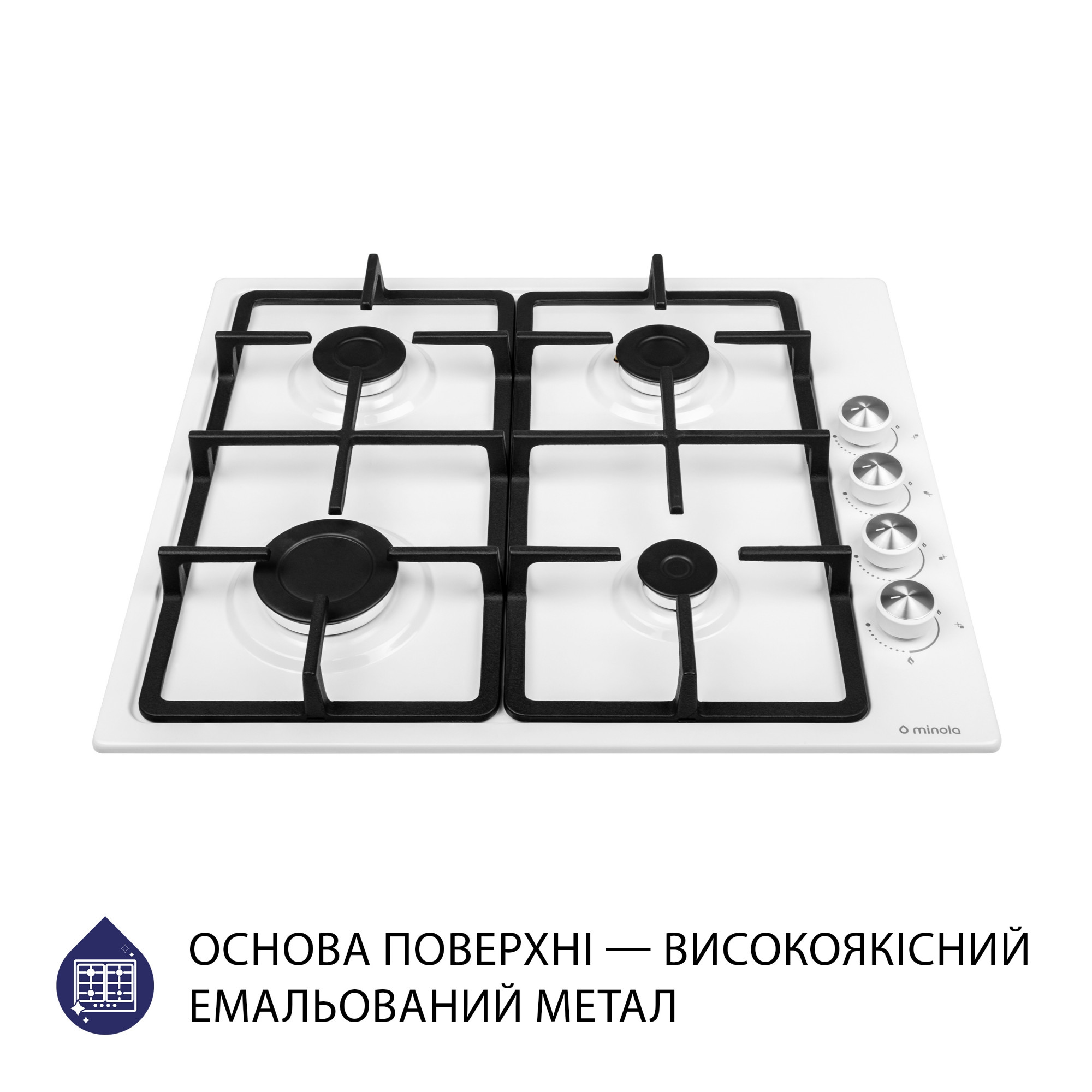 Поверхность газовая на металле MINOLA MGM 615204 WH (Цвет Белый) - фото 2 Поверхность газовая на металле MINOLA MGM 615204 WH - фото 2