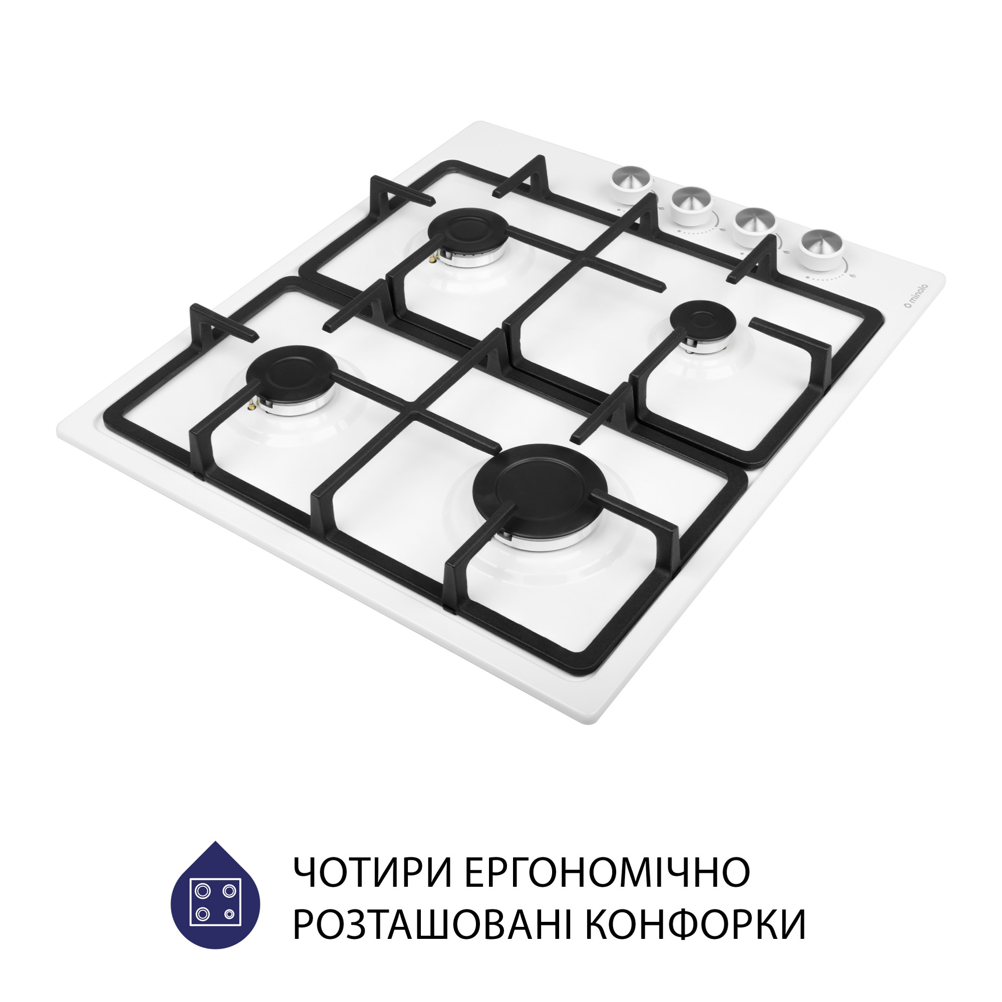 Поверхность газовая на металле MINOLA MGM 615204 WH (Цвет Белый) - фото 3 Поверхность газовая на металле MINOLA MGM 615204 WH - фото 3
