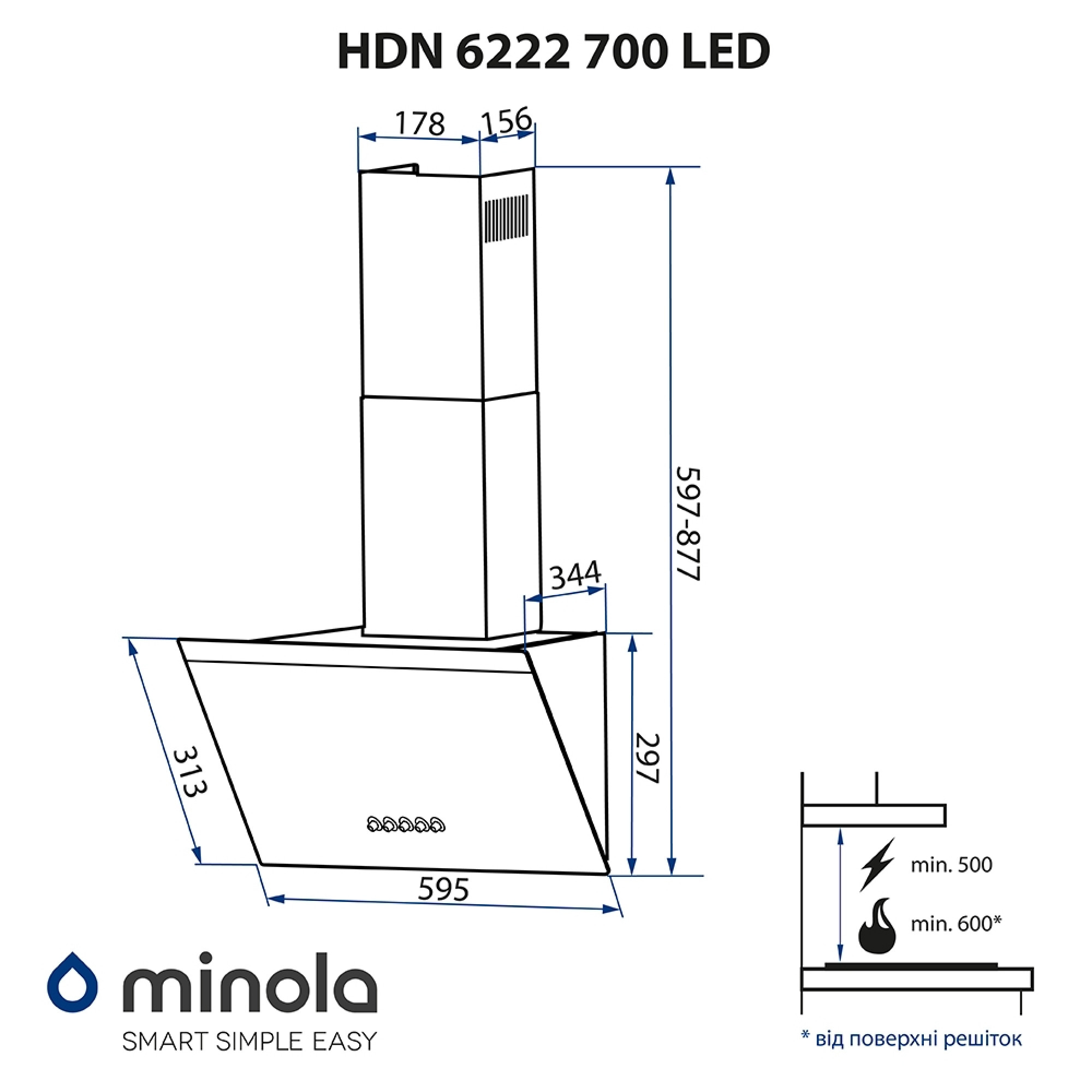 Витяжка декоративна похила Minola HDN 6222 BL/INOX 700 LED - фото 13