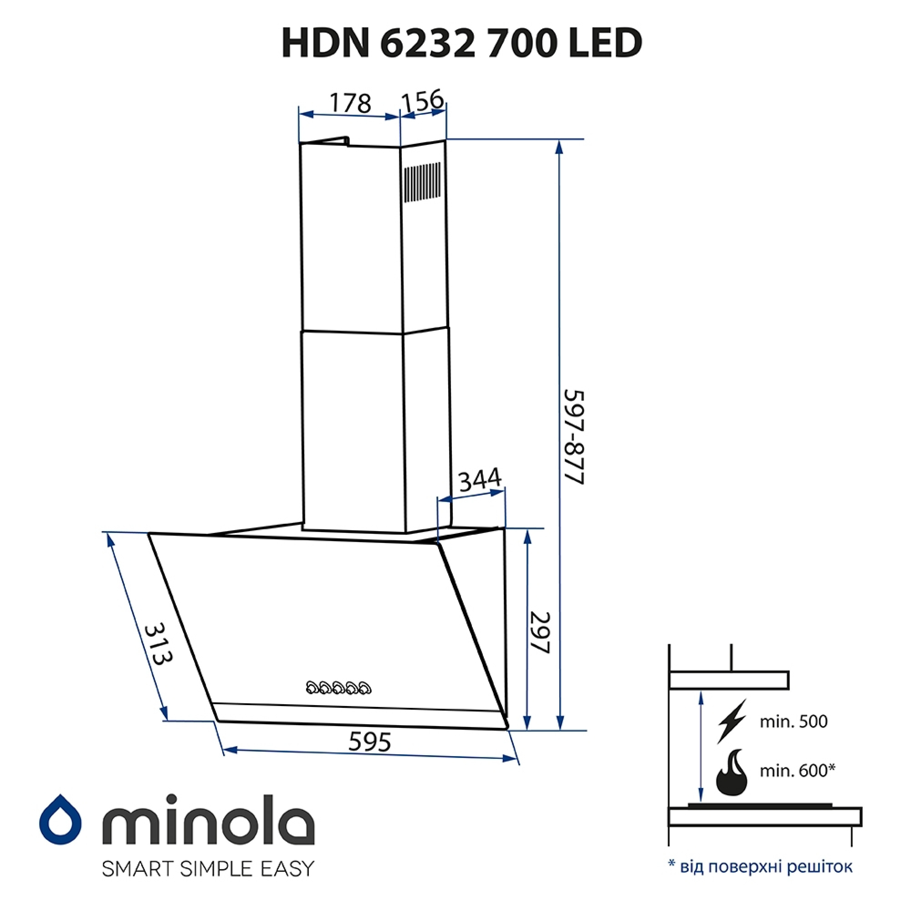Витяжка декоративна похила Minola HDN 6232 BL/INOX 700 LED - фото 13