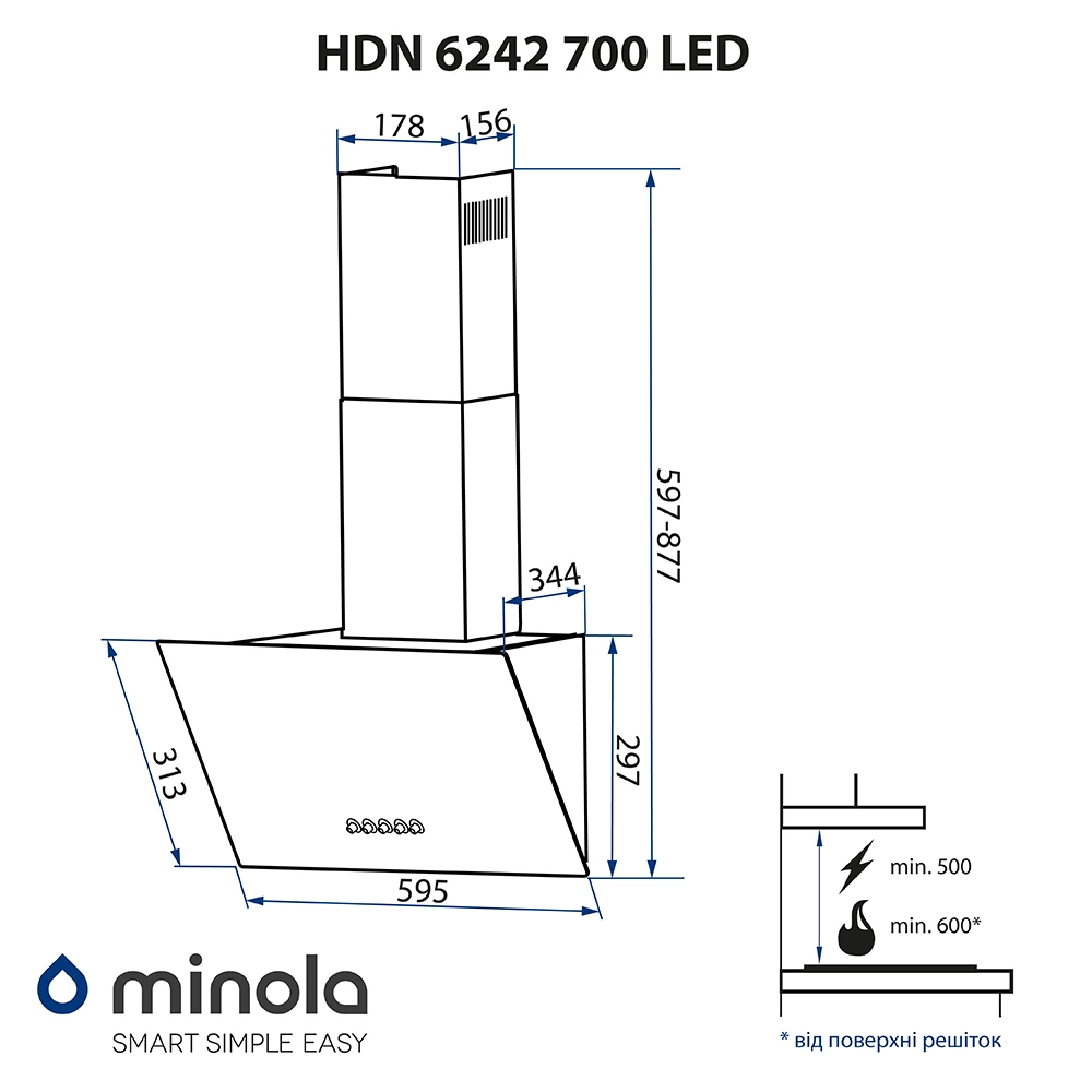 Вытяжка декоративная наклонная MINOLA HDN 6242 WH 700 LED - фото 13