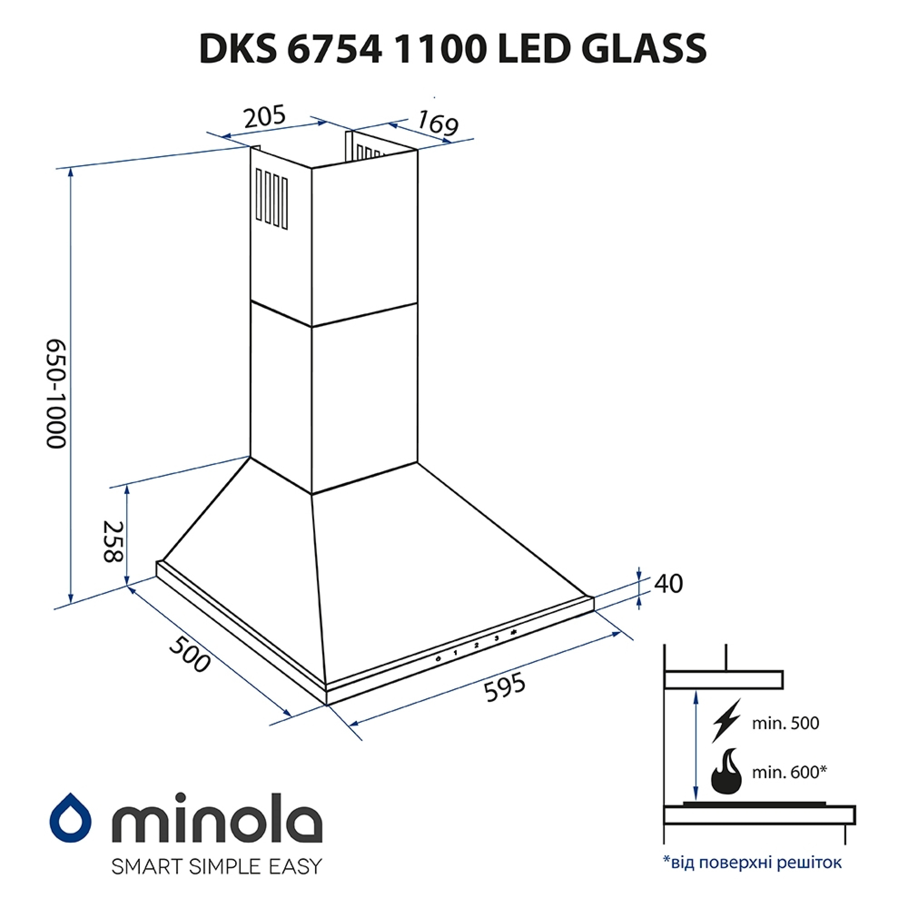 Витяжка купольна Minola DKS 6754 WH 1100 LED GLASS - фото 15