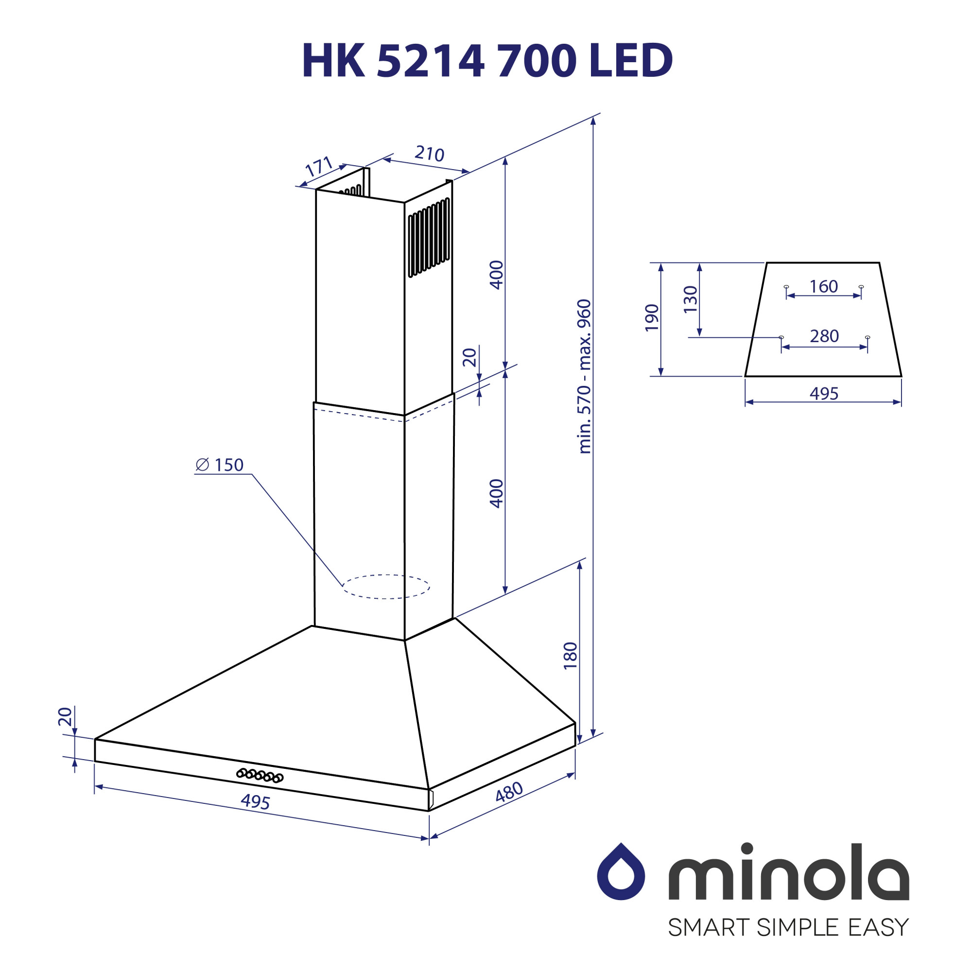 Вытяжка купольная MINOLA HK 5214 WH 700 LED - фото 11