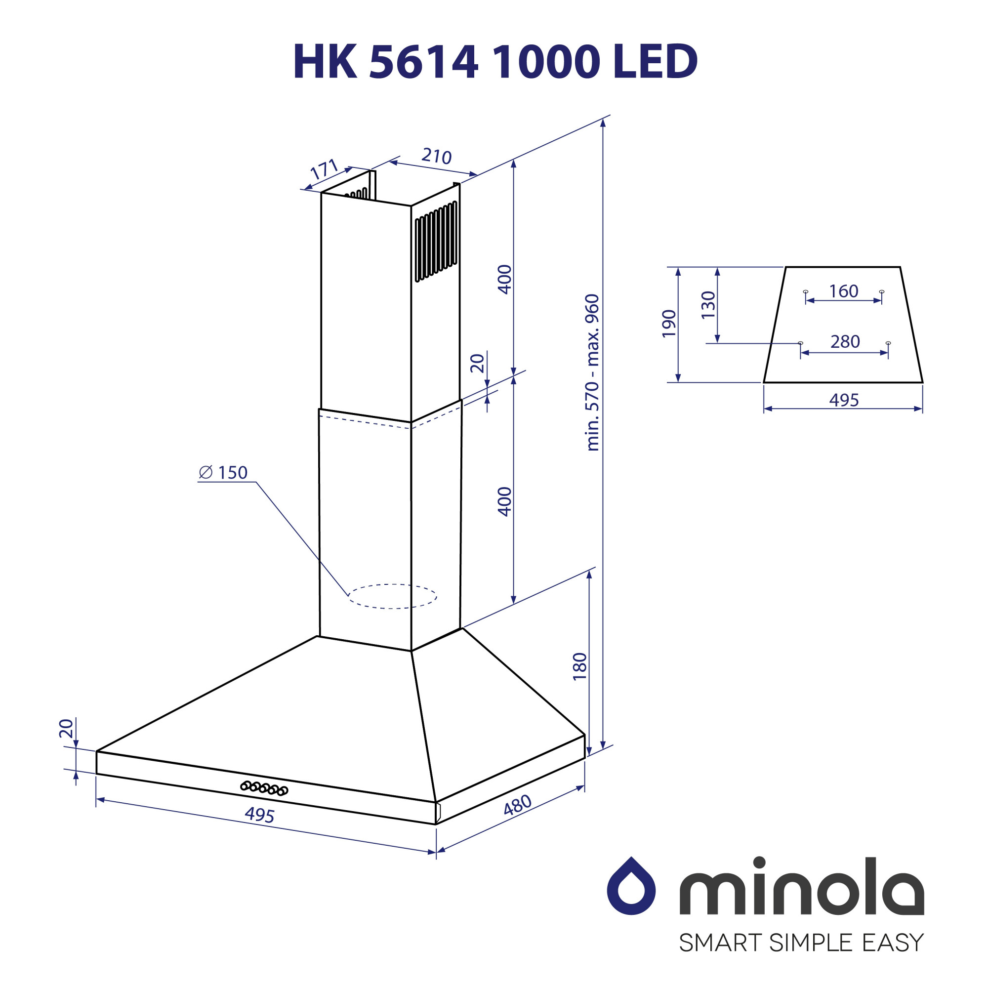 Вытяжка купольная MINOLA HK 5614 WH 1000 LED - фото 11