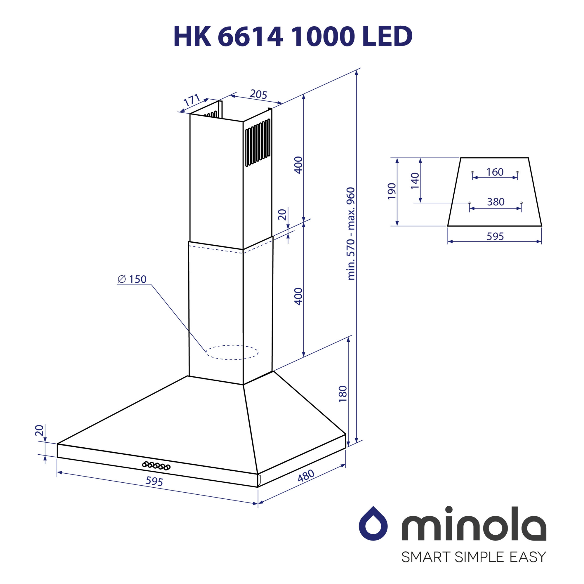 Вытяжка купольная MINOLA HK 6614 WH 1000 LED - фото 11