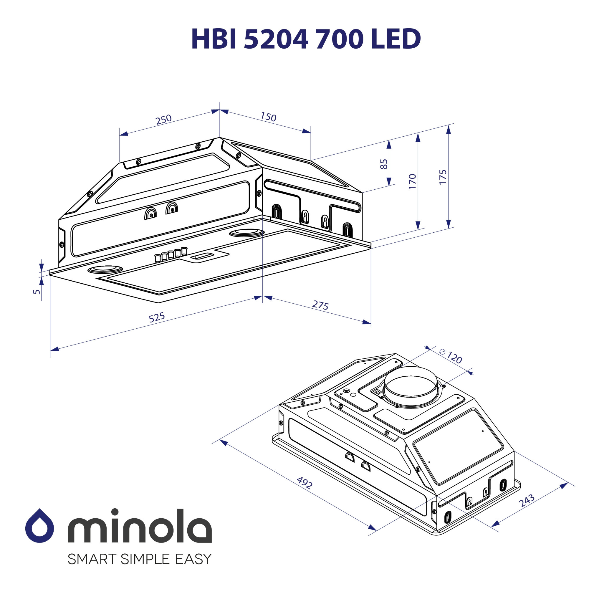 Вытяжка полновстраиваемая MINOLA HBI 5204 BL 700 LED - фото 10