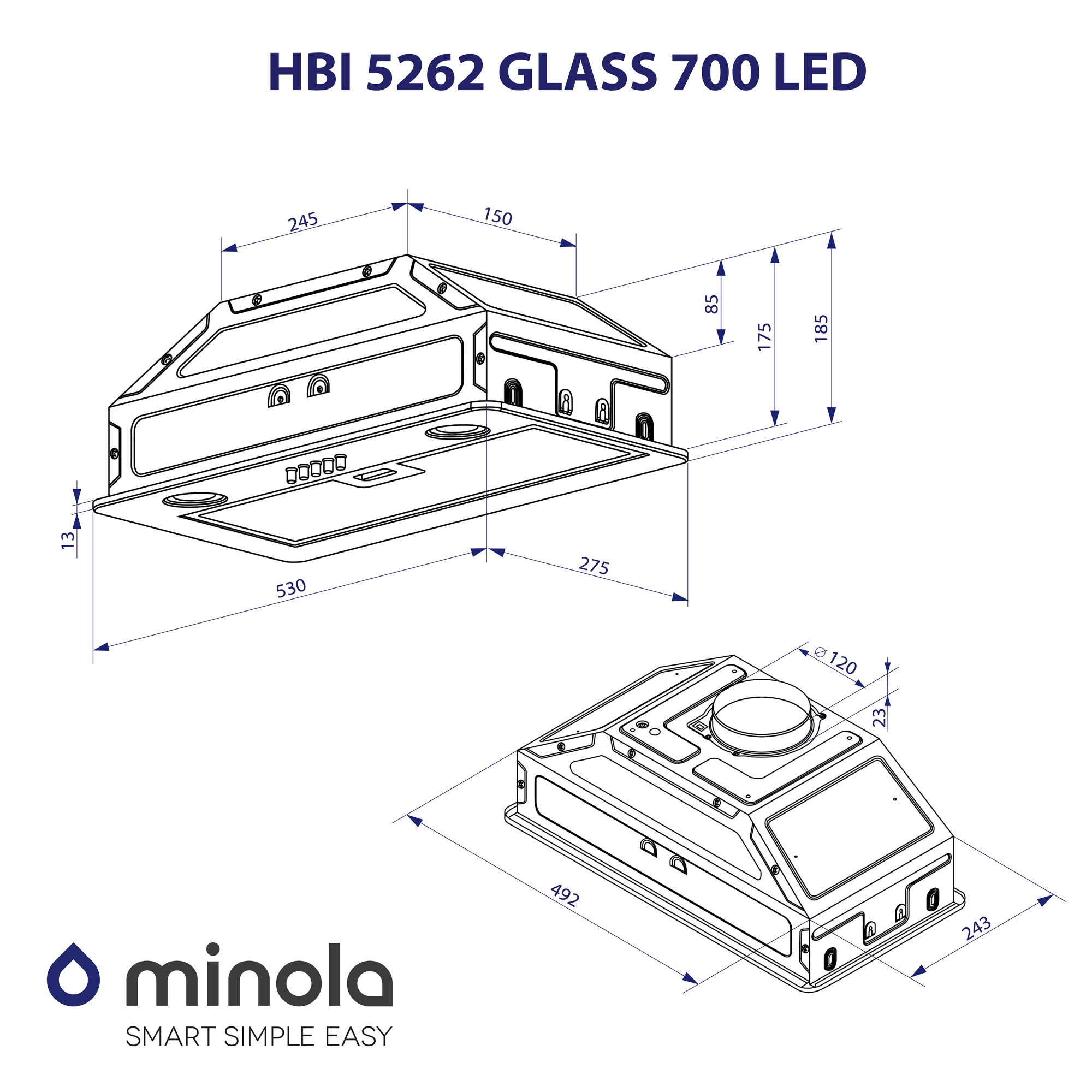 Вытяжка полновстраиваемая MINOLA HBI 5262 WH GLASS 700 LED - фото 10
