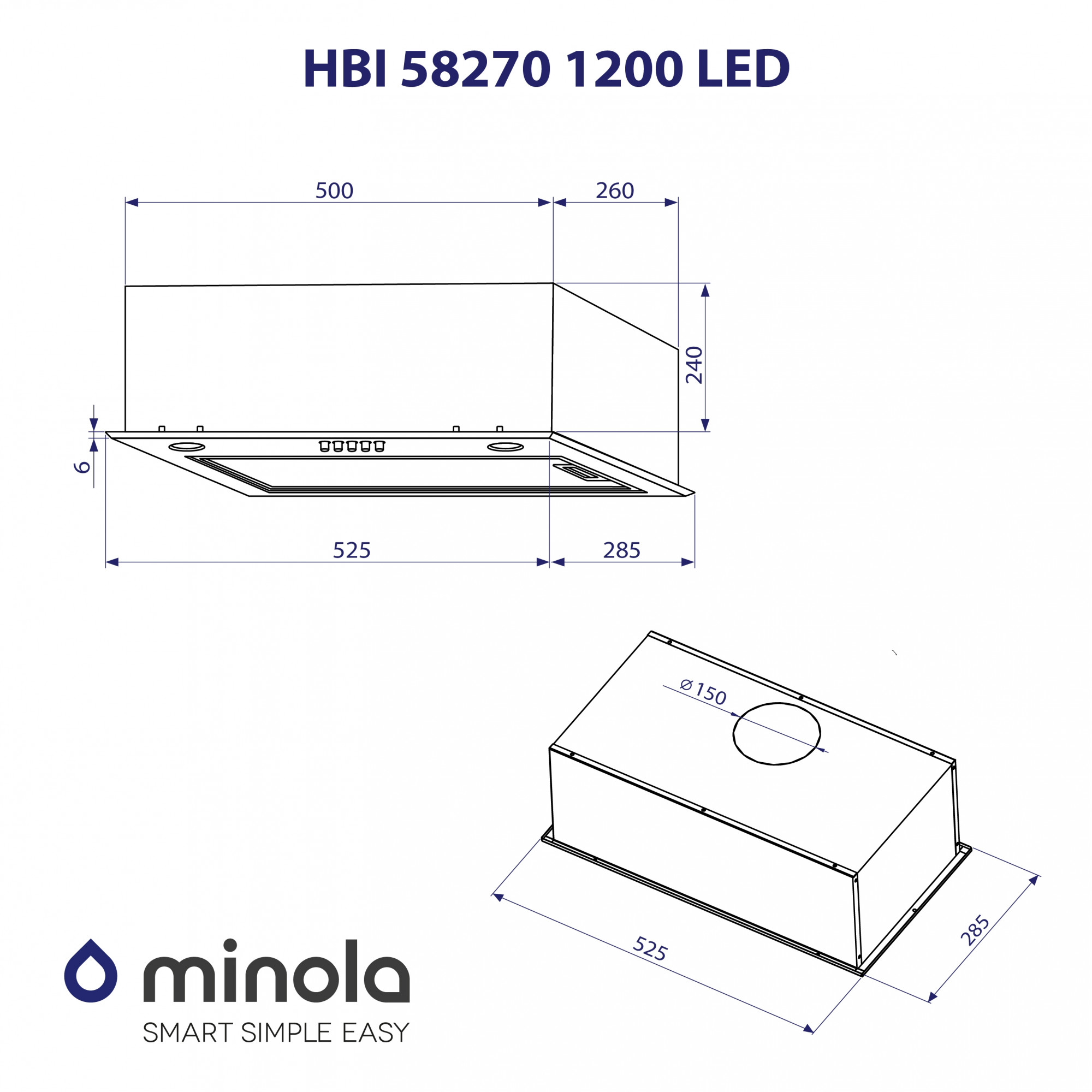 Витяжка повновбудована MINOLA HBI 58270 BL 1200 LED (Колір Чорний) - фото 10 Витяжка повновбудована MINOLA HBI 58270 BL 1200 LED - фото 10