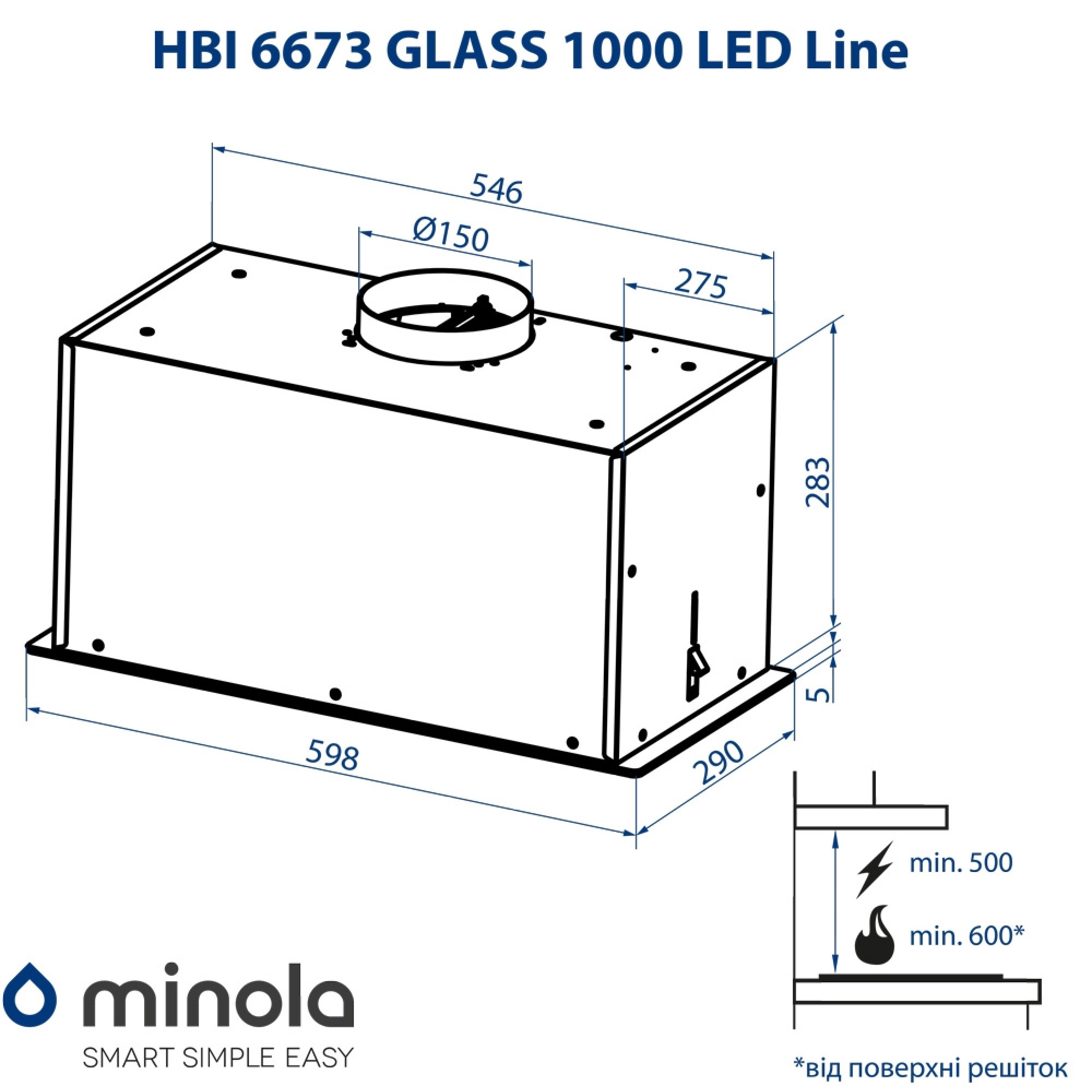 Вытяжка полновстраиваемая MINOLA HBI 6673 BL GLASS 1000 LED Line - фото 10