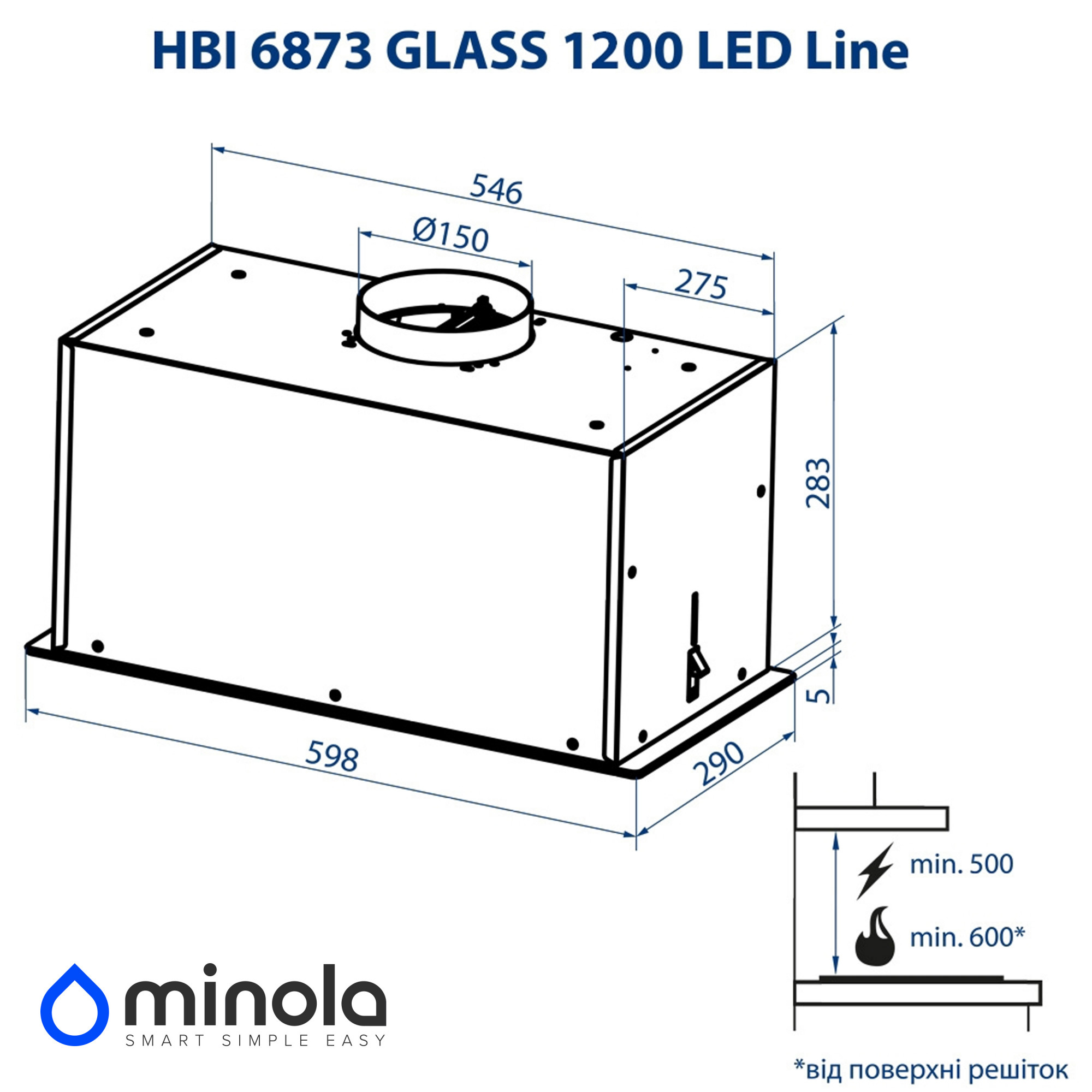 Витяжка повновбудована MINOLA HBI 6873 IV GLASS 1200 LED Line - фото 13