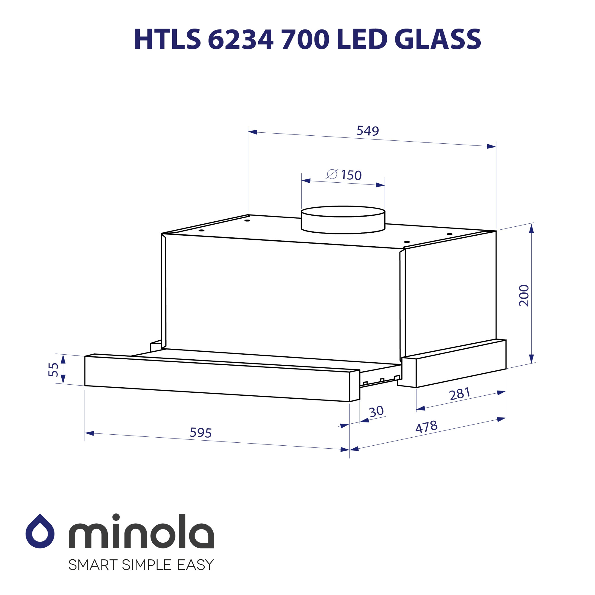 Витяжка телескопічна Minola HTLS 6234 BL 700 LED GLASS - фото 11