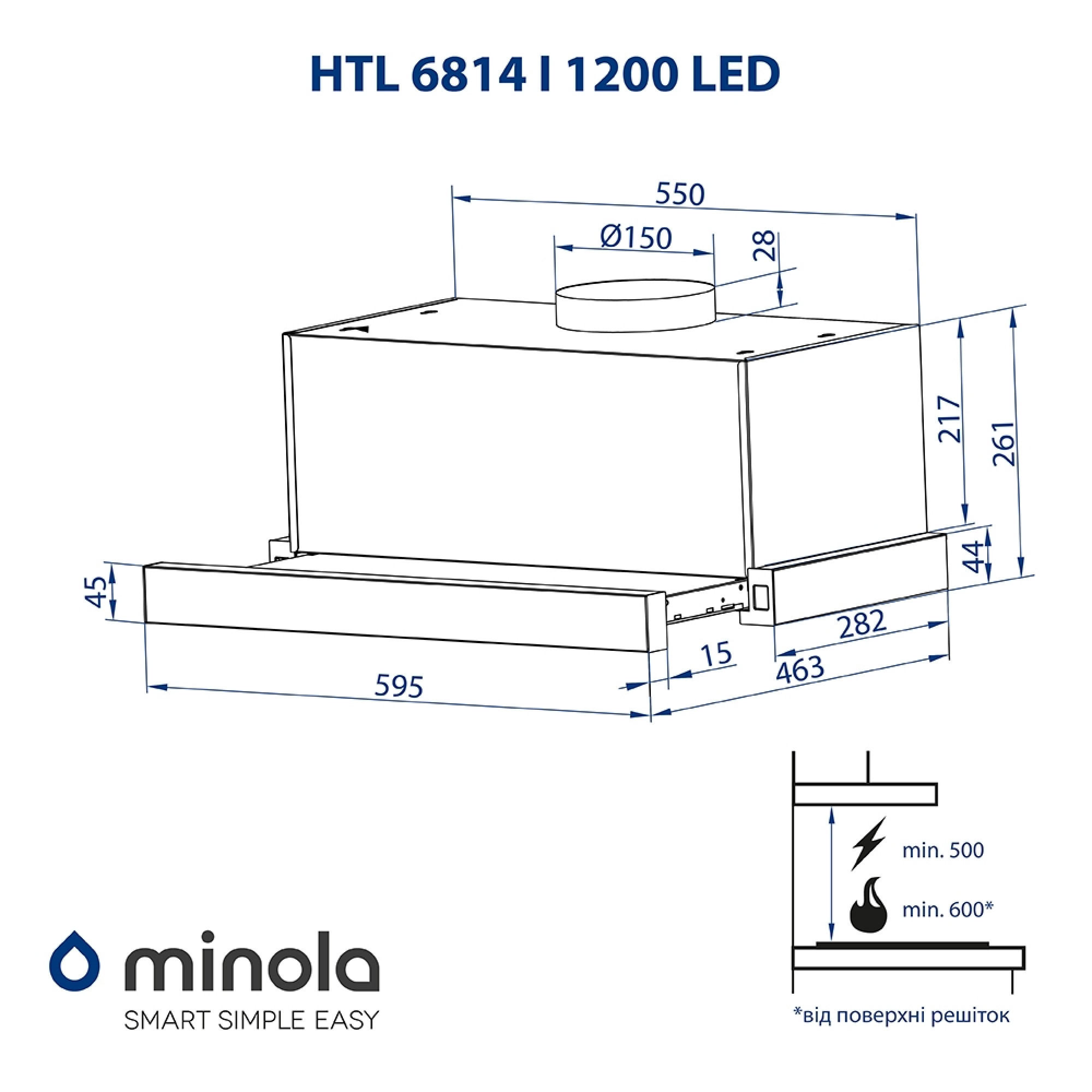 Вытяжка телескопическая MINOLA HTL 6814 WH 1200 LED - фото 15