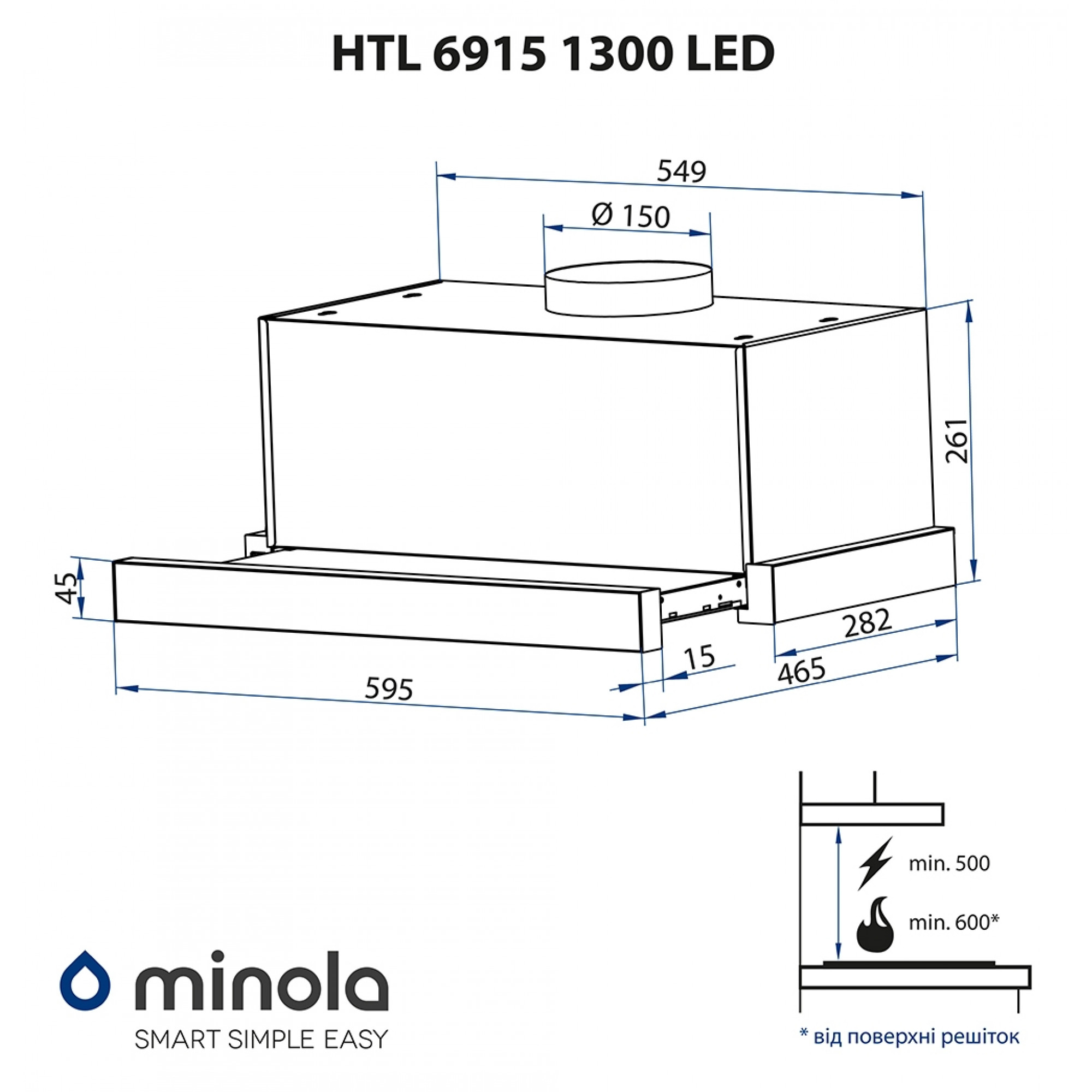 Вытяжка телескопическая MINOLA HTL 6915 WH 1300 LED - фото 9