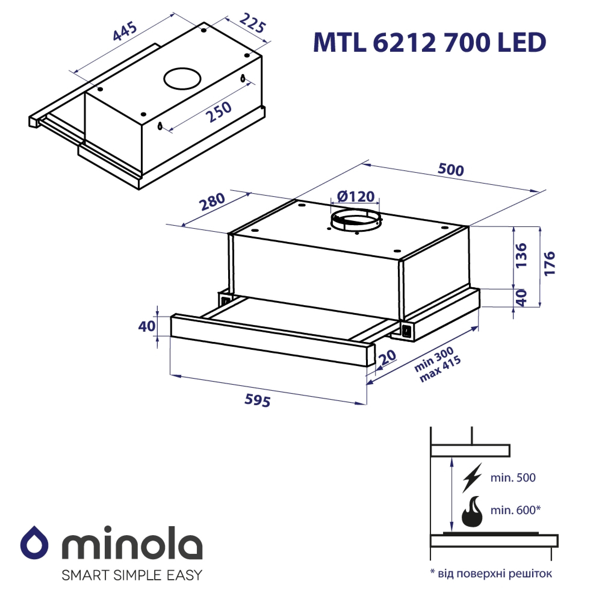 Вытяжка телескопическая MINOLA MTL 6212 GR 700 LED - фото 13