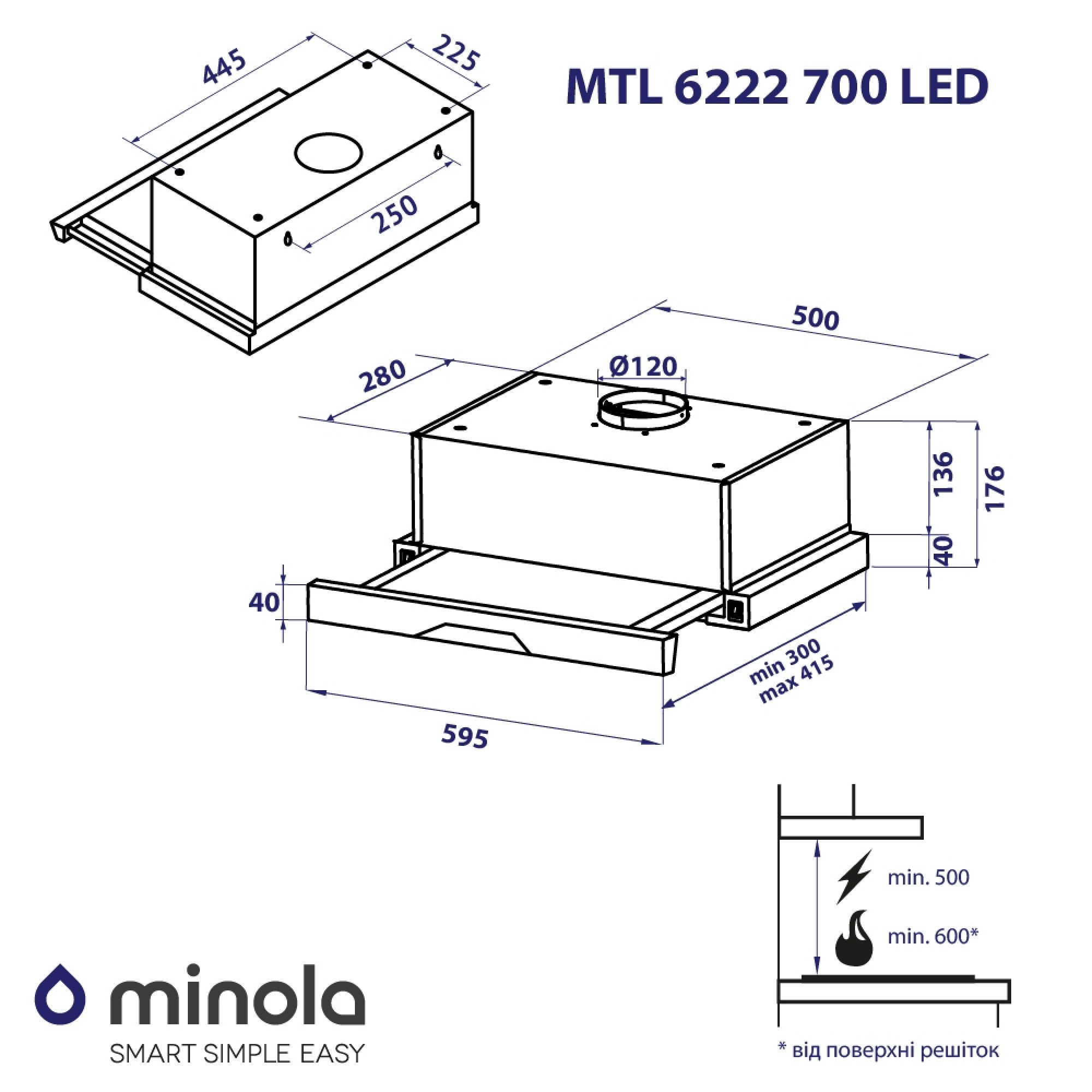 Вытяжка телескопическая MINOLA MTL 6222 WH 700 LED (Цвет Белый) - фото 13 Вытяжка телескопическая MINOLA MTL 6222 WH 700 LED - фото 13