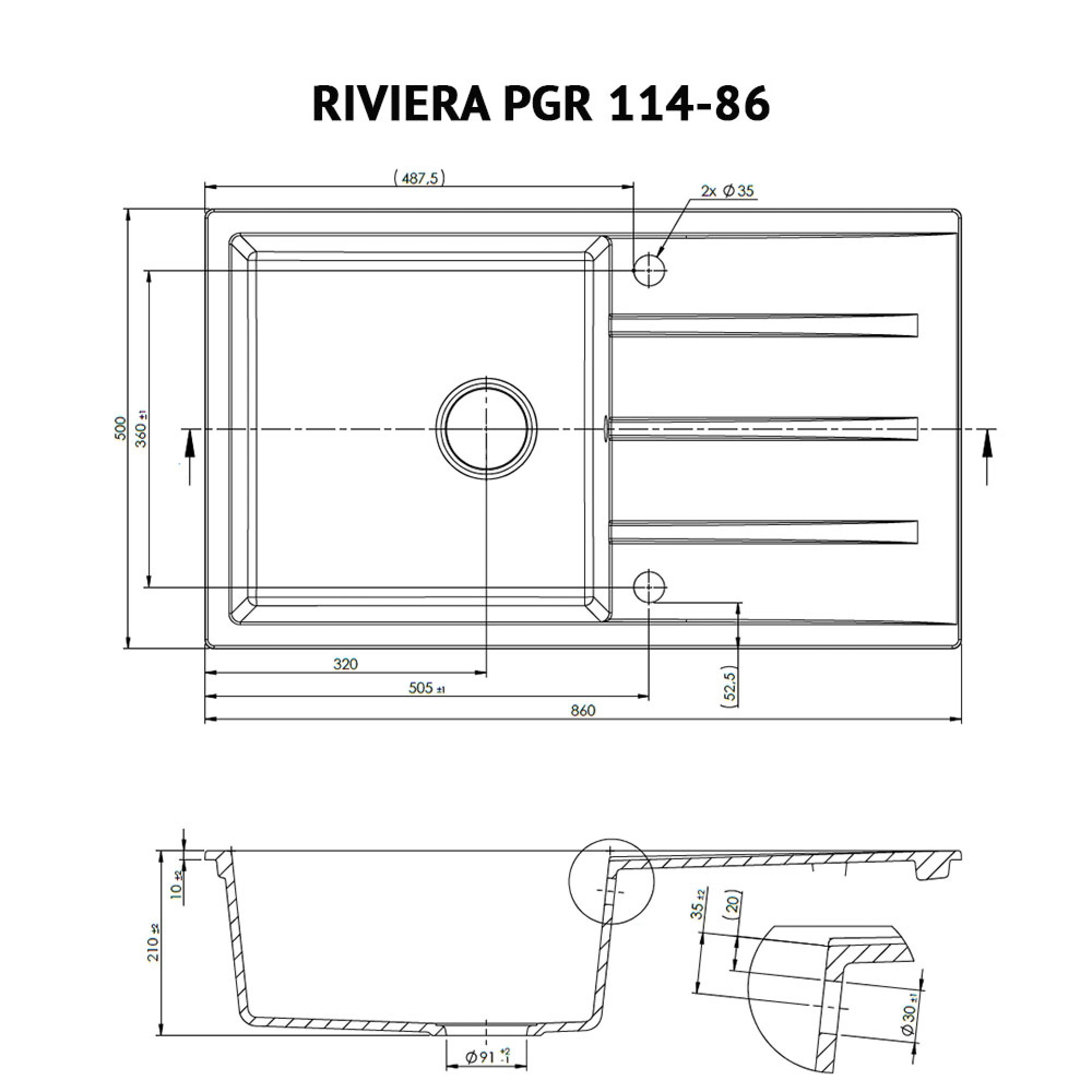 Мойка кухонная гранитная PERFELLI RIVIERA PGR 114-86 WHITE - фото 6