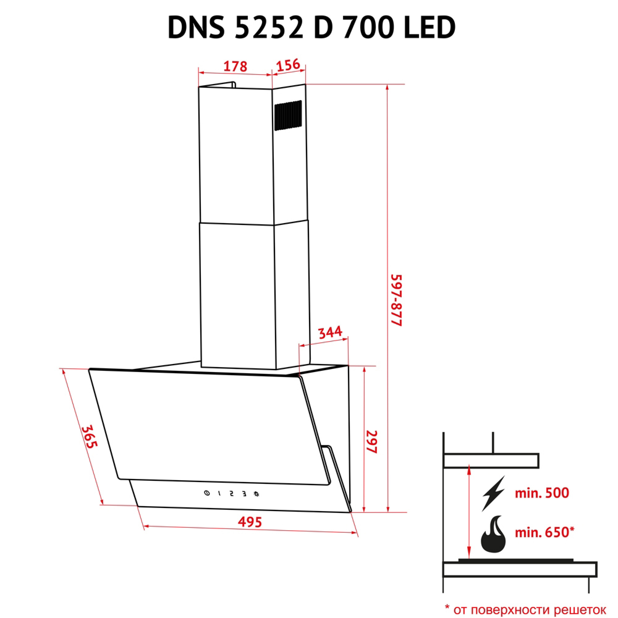 Вытяжка декоративная наклонная PERFELLI DNS 5252 D 700 WH LED - фото 14