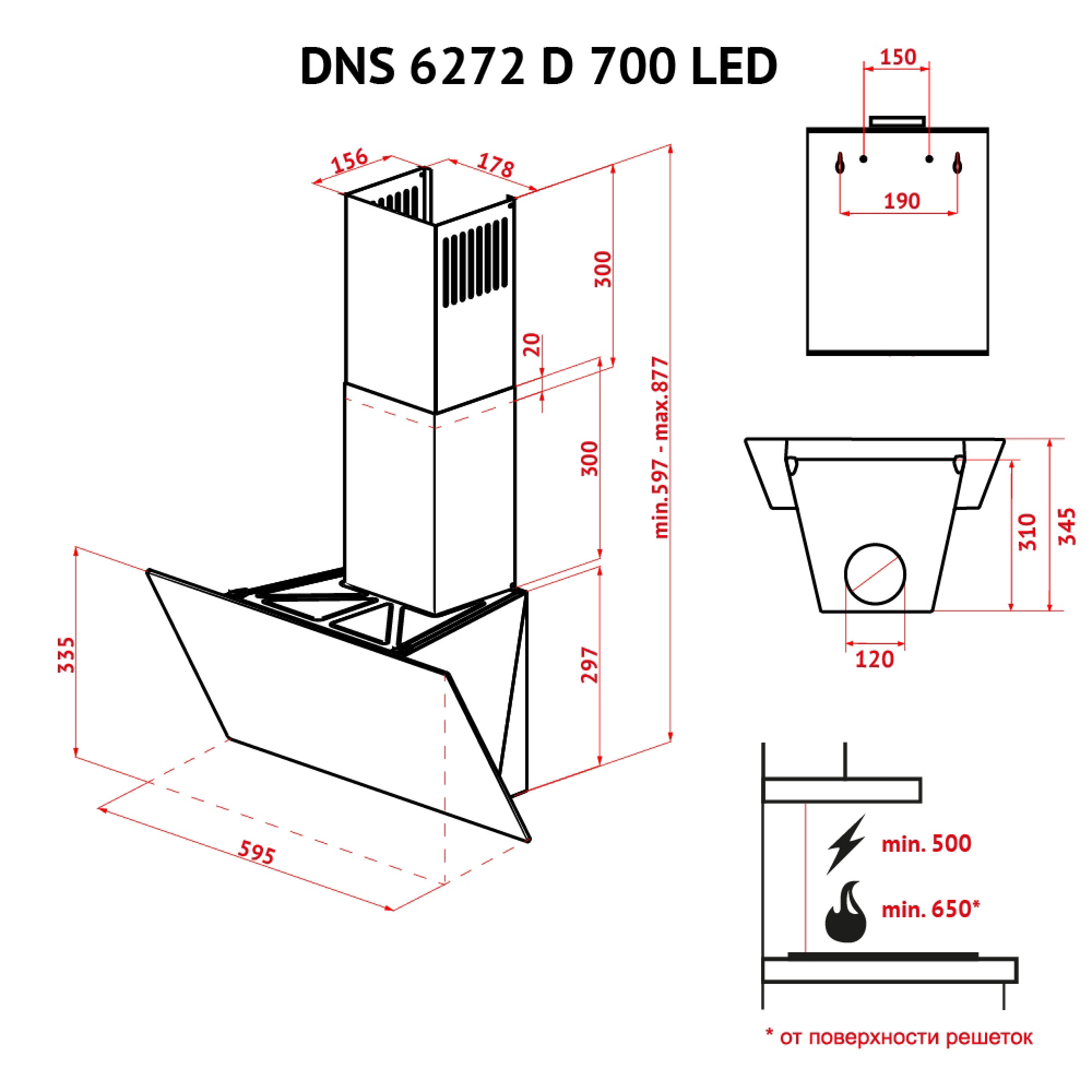 Витяжка декоративна похила PERFELLI DNS 6272 D 700 BL LED (Колір Чорний) - фото 16 Витяжка декоративна похила PERFELLI DNS 6272 D 700 BL LED - фото 16