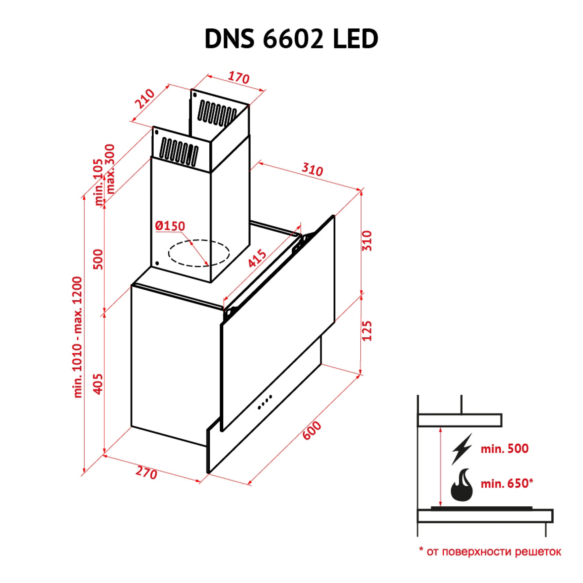 Вытяжка декоративная наклонная PERFELLI DNS 6602 BL LED - фото 10