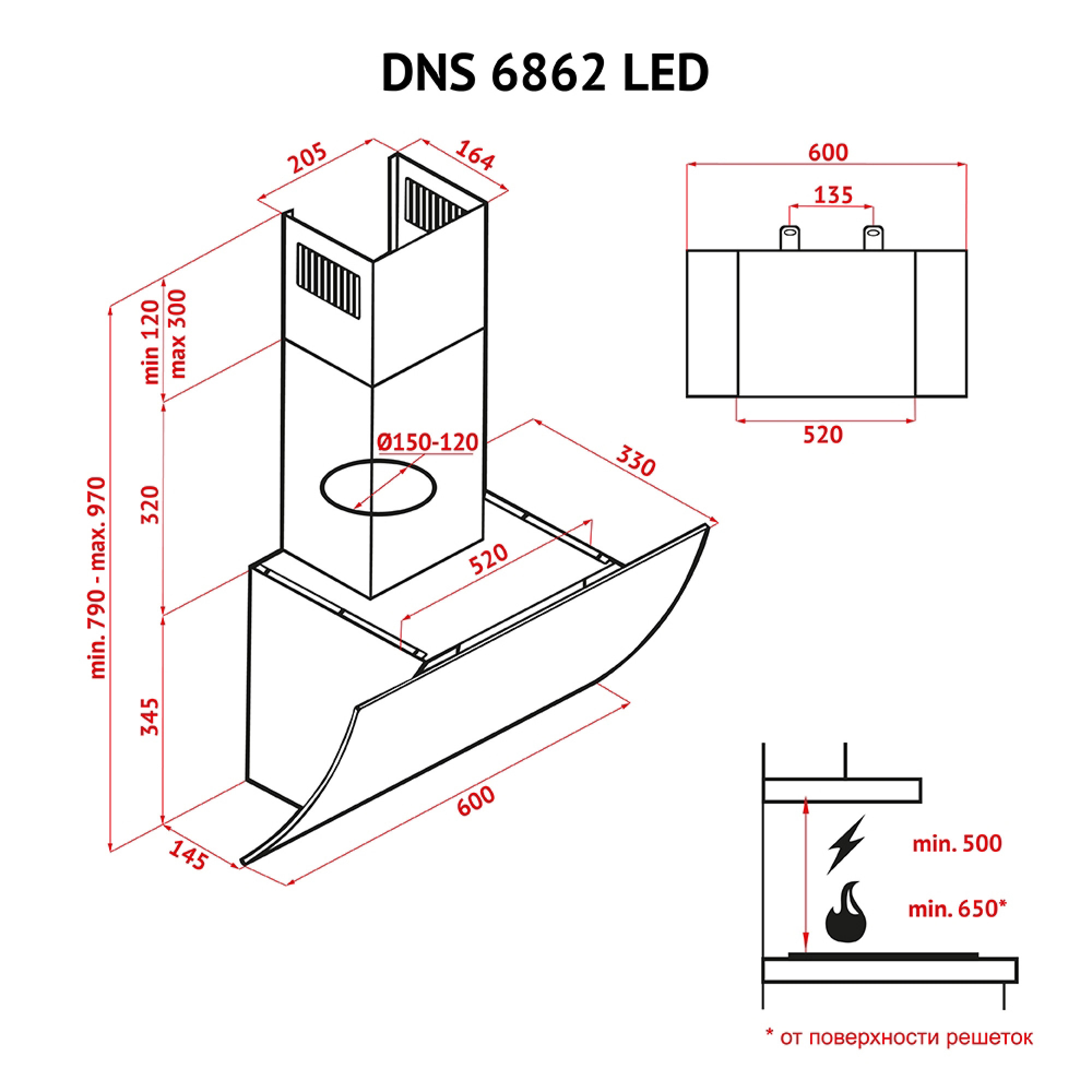 Вытяжка декоративная наклонная PERFELLI DNS 6862 W LED - фото 14
