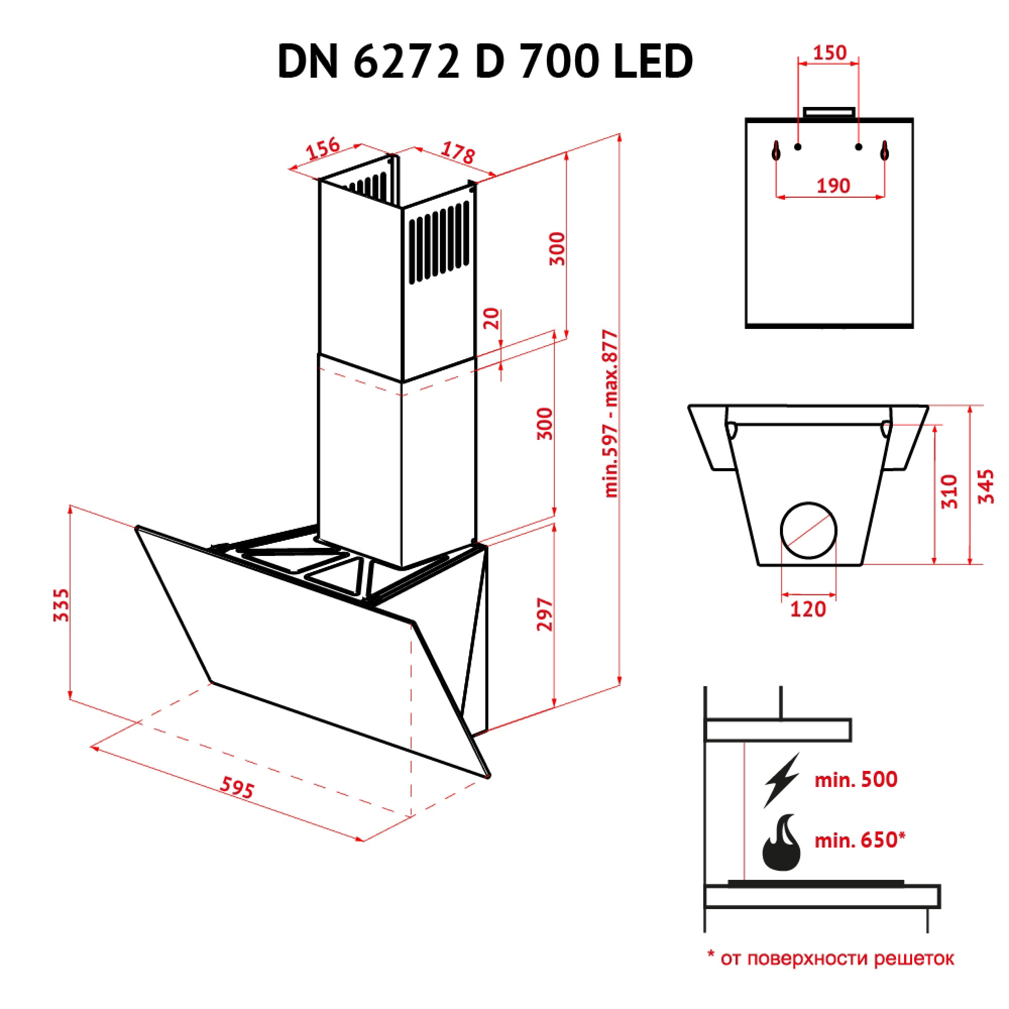 Вытяжка декоративная наклонная PERFELLI DN 6272 D 700 BL LED - фото 15