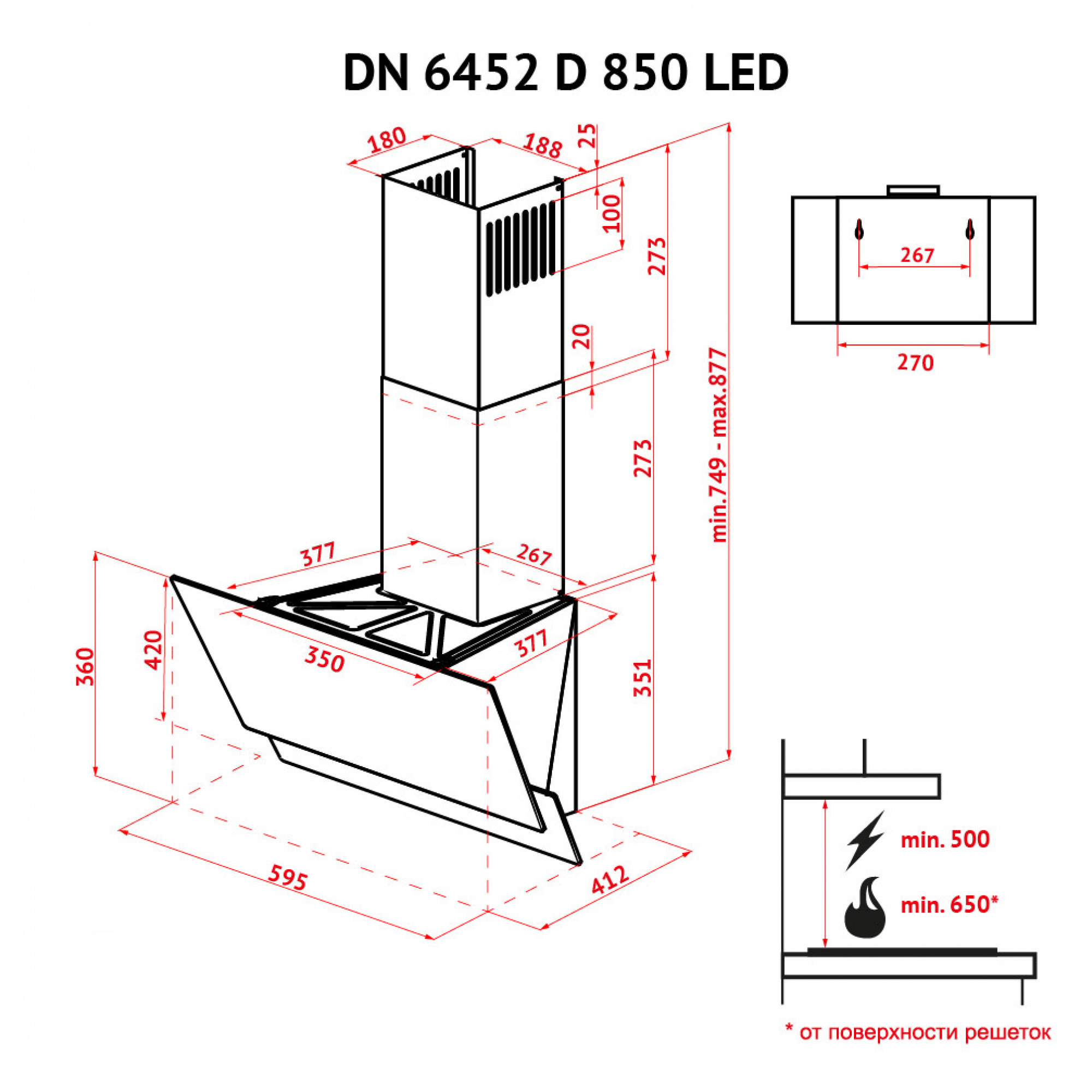 Вытяжка декоративная наклонная PERFELLI DN 6452 D 850 BL LED - фото 15