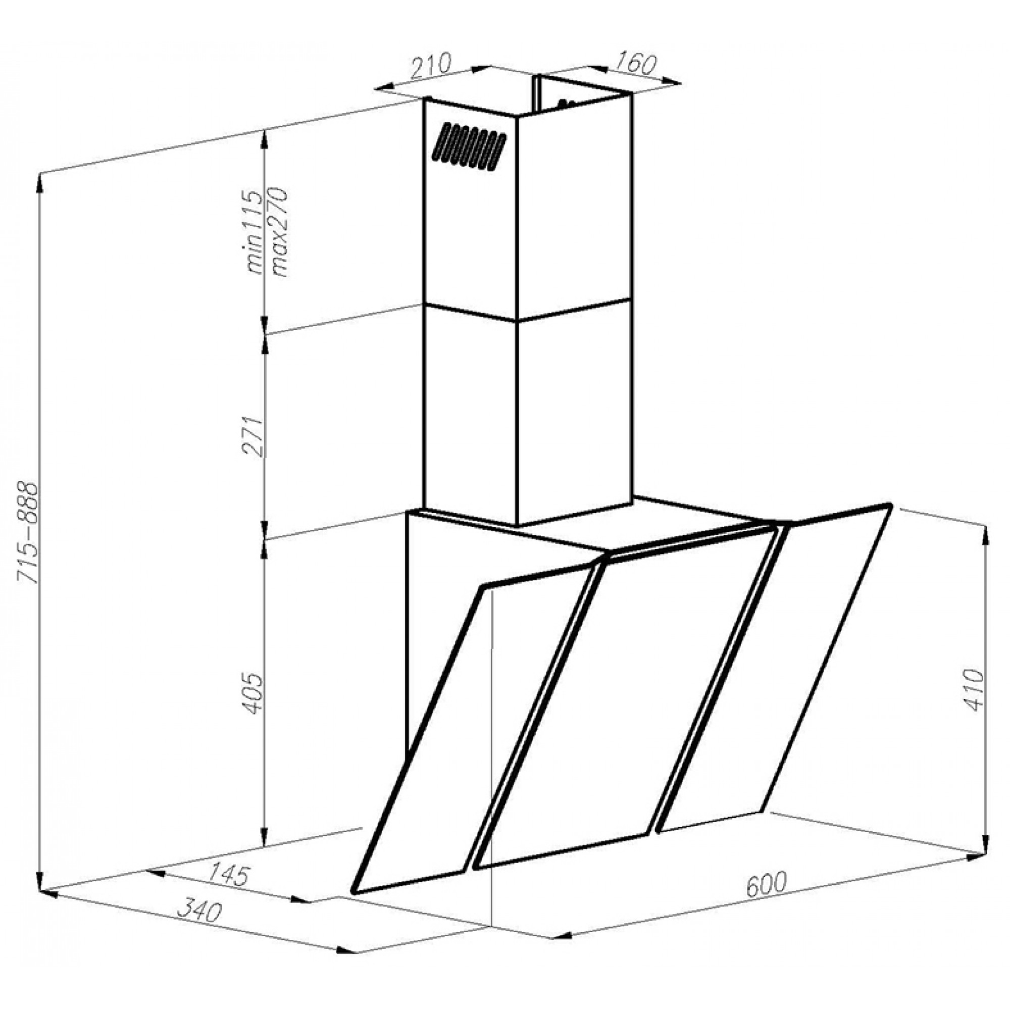 Вытяжка декоративная наклонная PERFELLI DN 6511 BL - фото 8