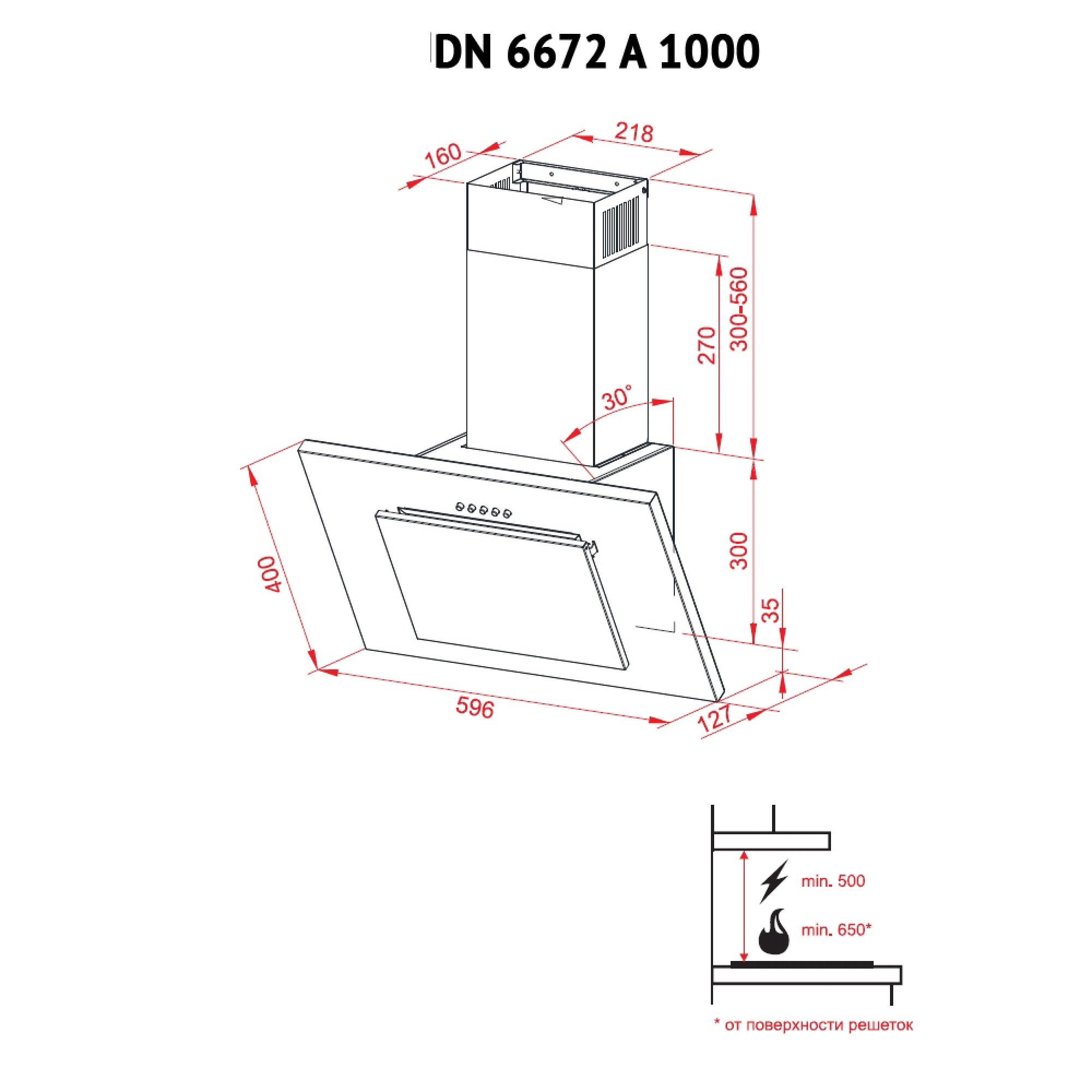 Вытяжка декоративная наклонная PERFELLI DN 6672 A 1000 BL/I LED - фото 8