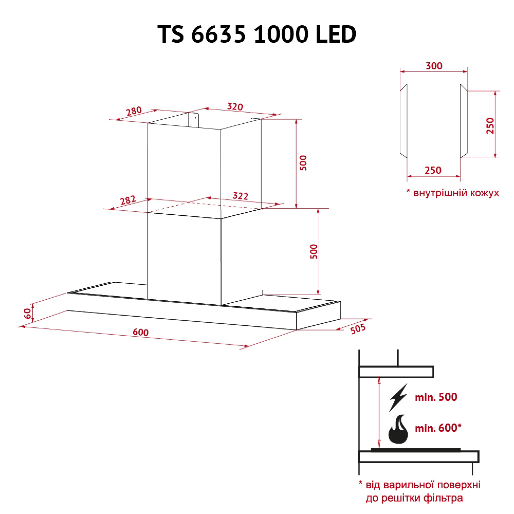 Декоративная вытяжка Т-образная PERFELLI TS 6635 I/BL 1000 LED - фото 12