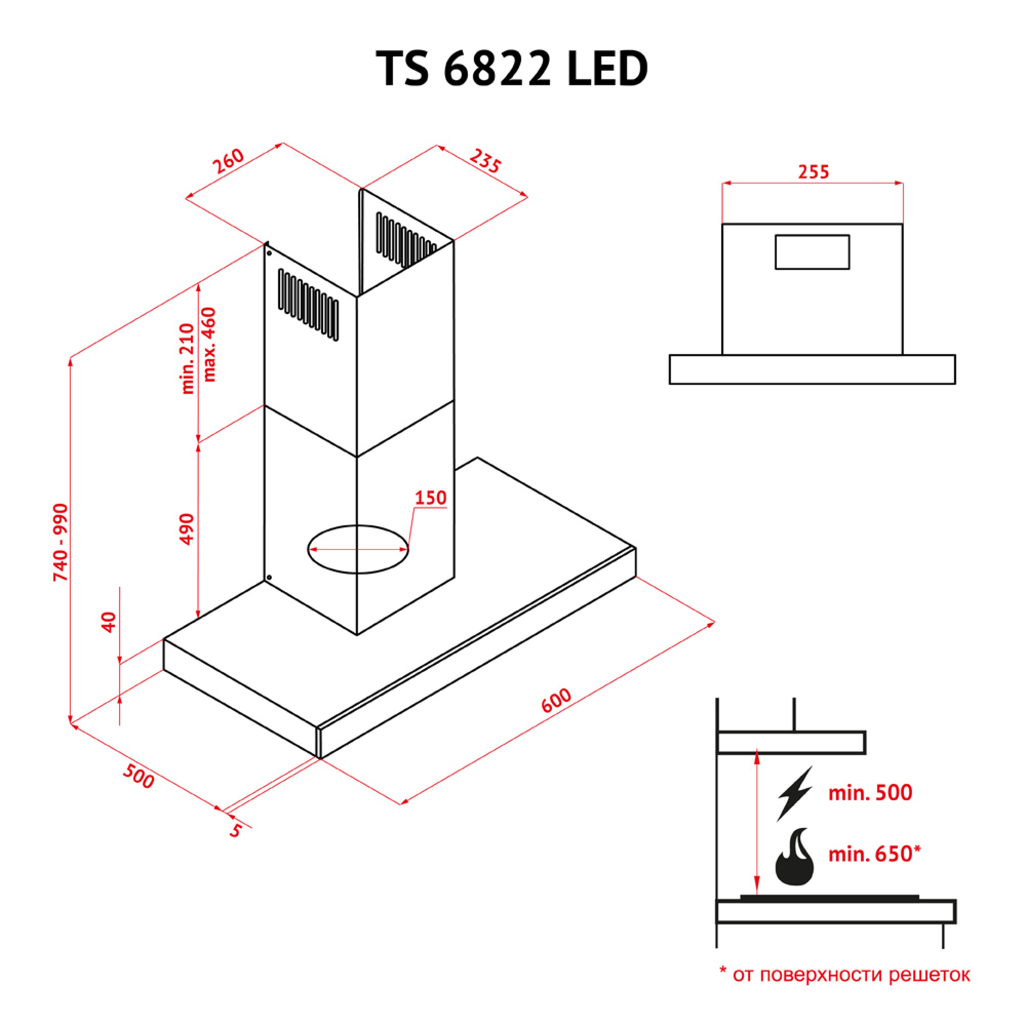 Вытяжка декоративная Т-образная PERFELLI TS 6822 I/BL LED - фото 16