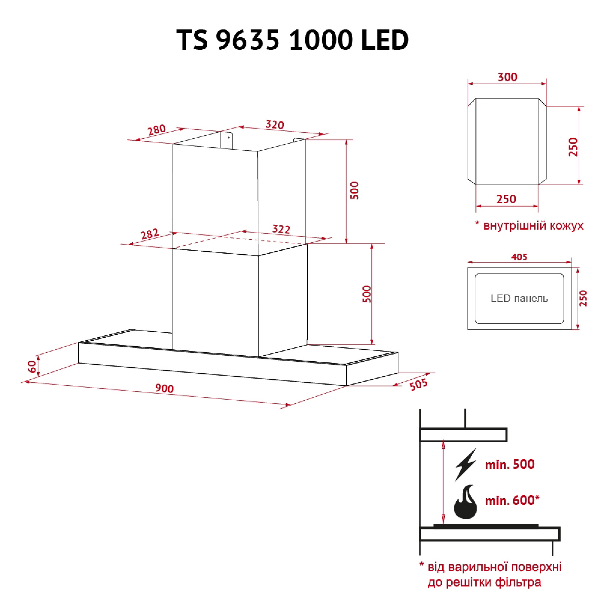 Витяжка декоративна Т-подібна PERFELLI TS 9635 I/BL 1000 LED - фото 12
