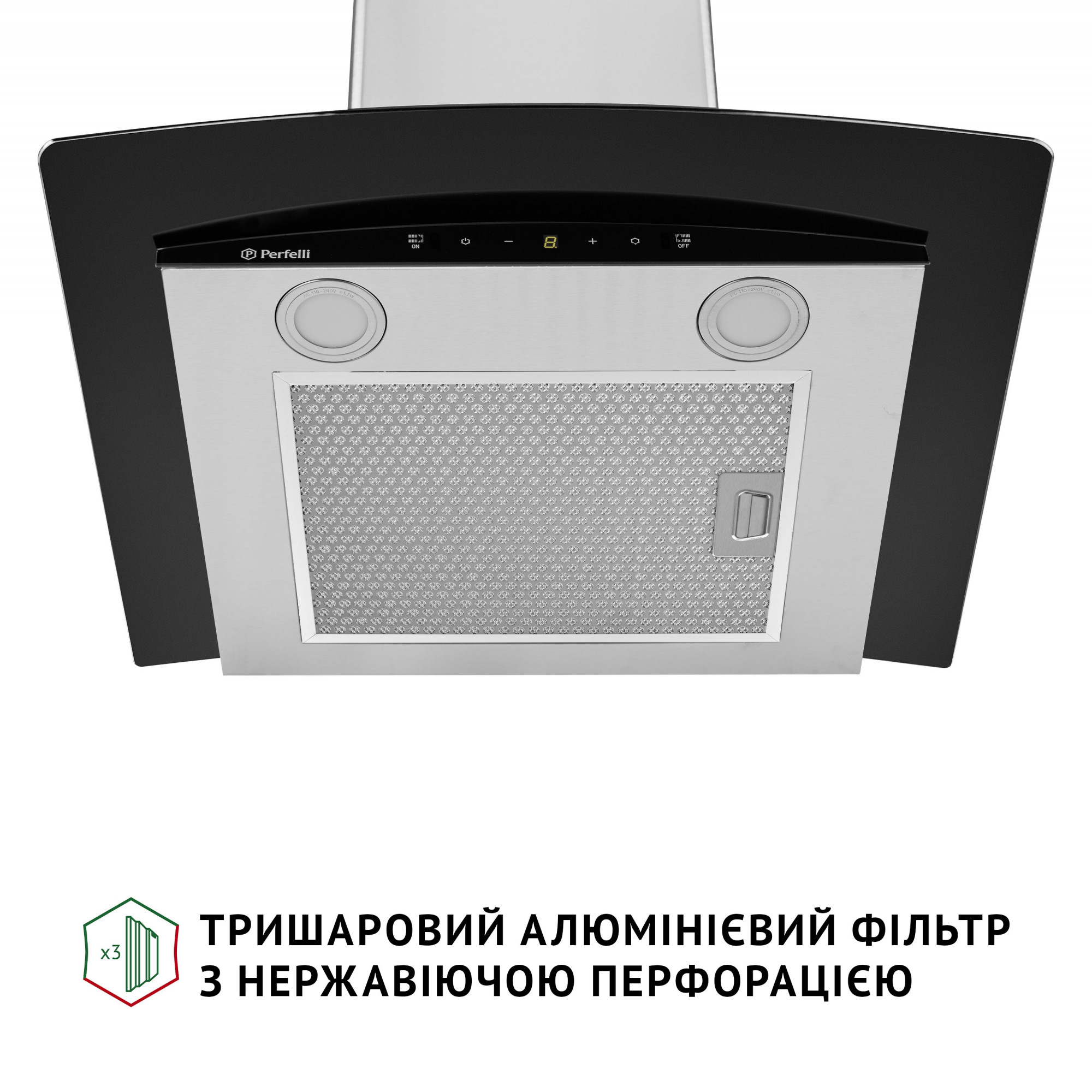 Витяжка декоративна зі склом Perfelli GRASSI 6PWX INOX - фото 6
