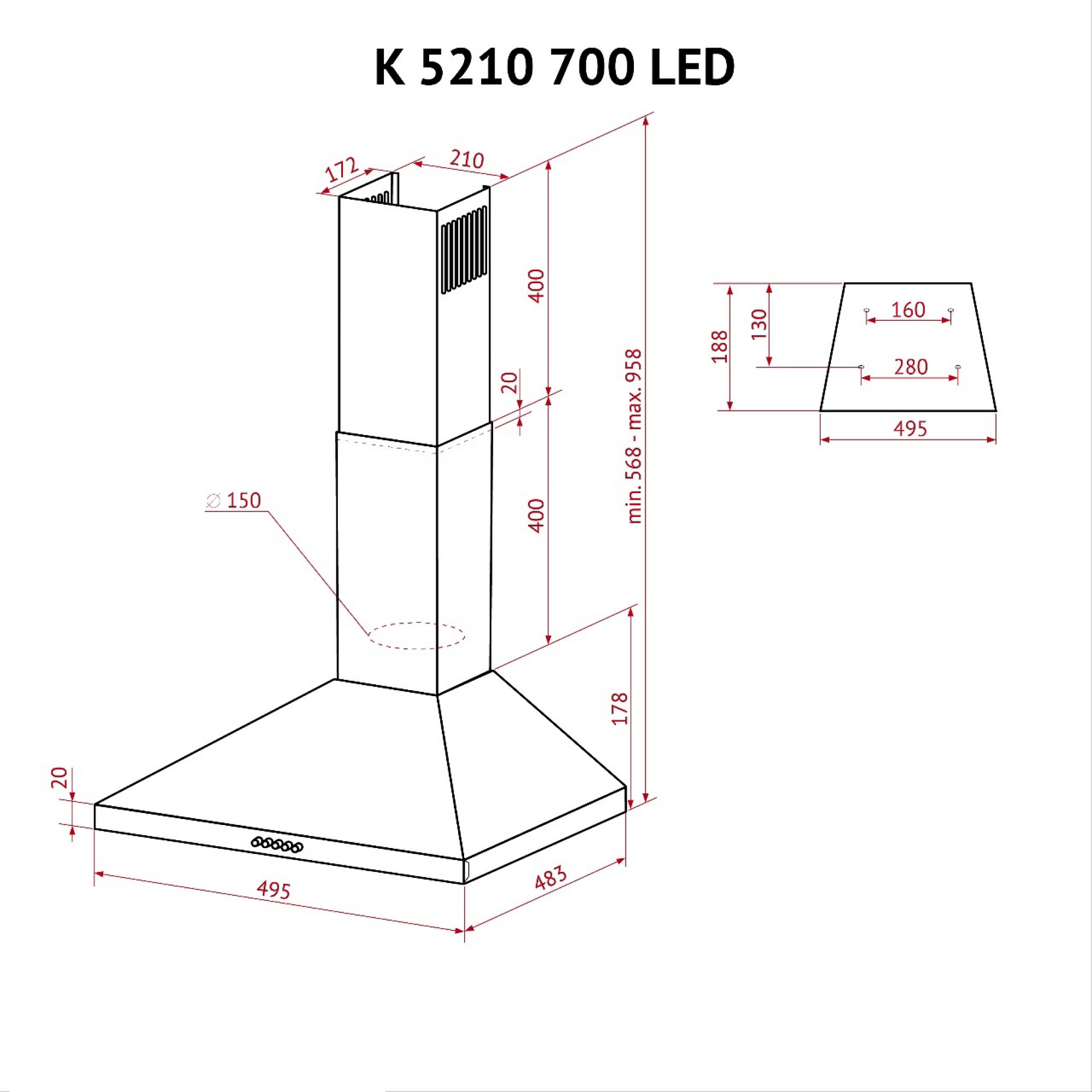 Вытяжка купольная PERFELLI K 5210 WH 700 LED - фото 11