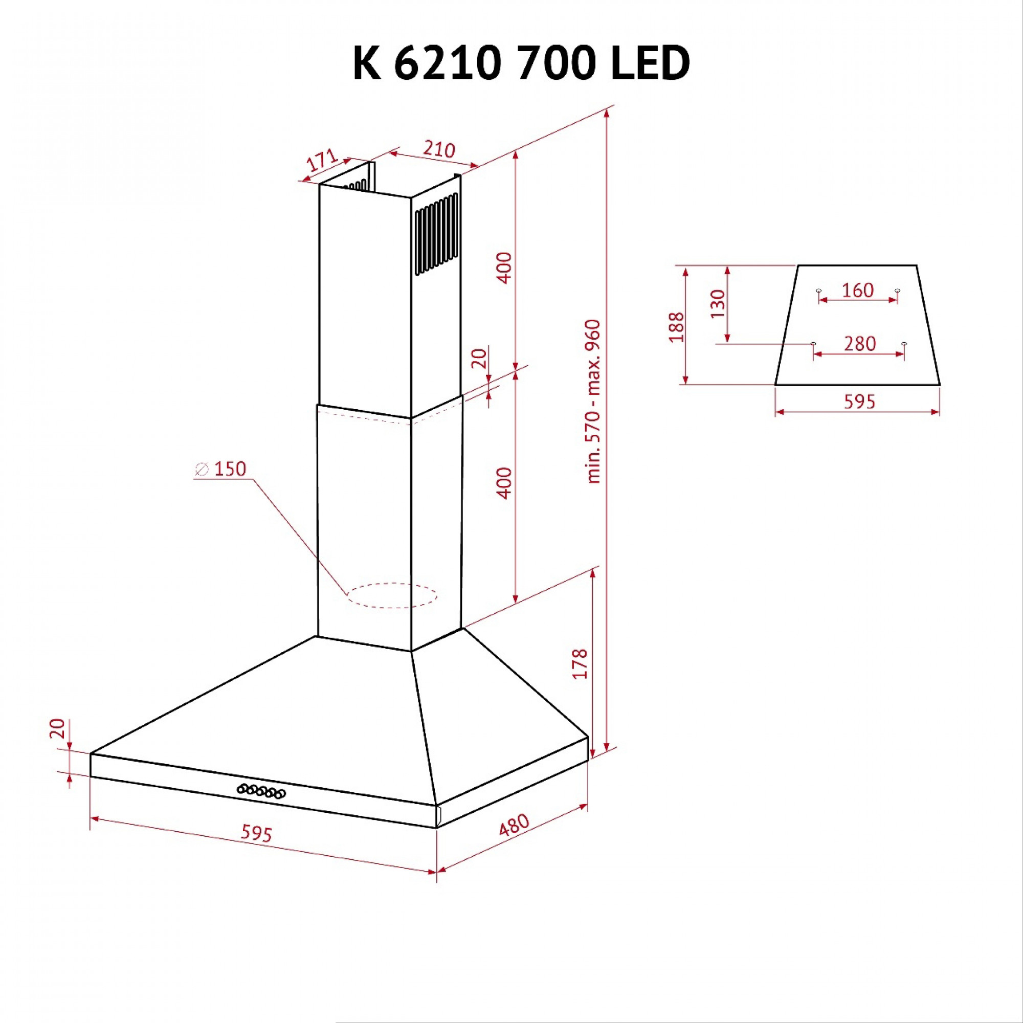 Вытяжка купольная PERFELLI K 6210 BL 700 LED (Цвет Черный) - фото 11 Вытяжка купольная PERFELLI K 6210 BL 700 LED - фото 11