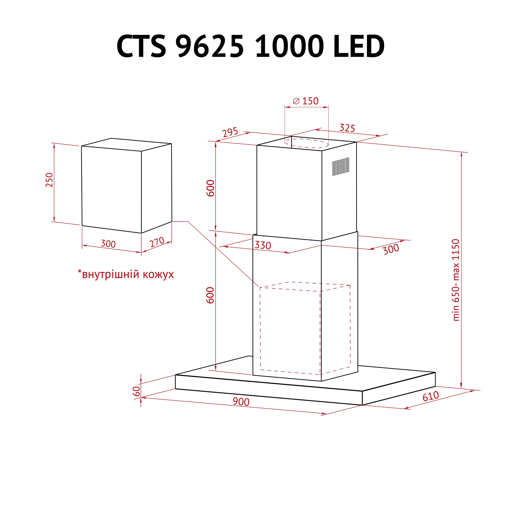 Вытяжка островная PERFELLI CTS 9625 I 1000 LED - фото 13