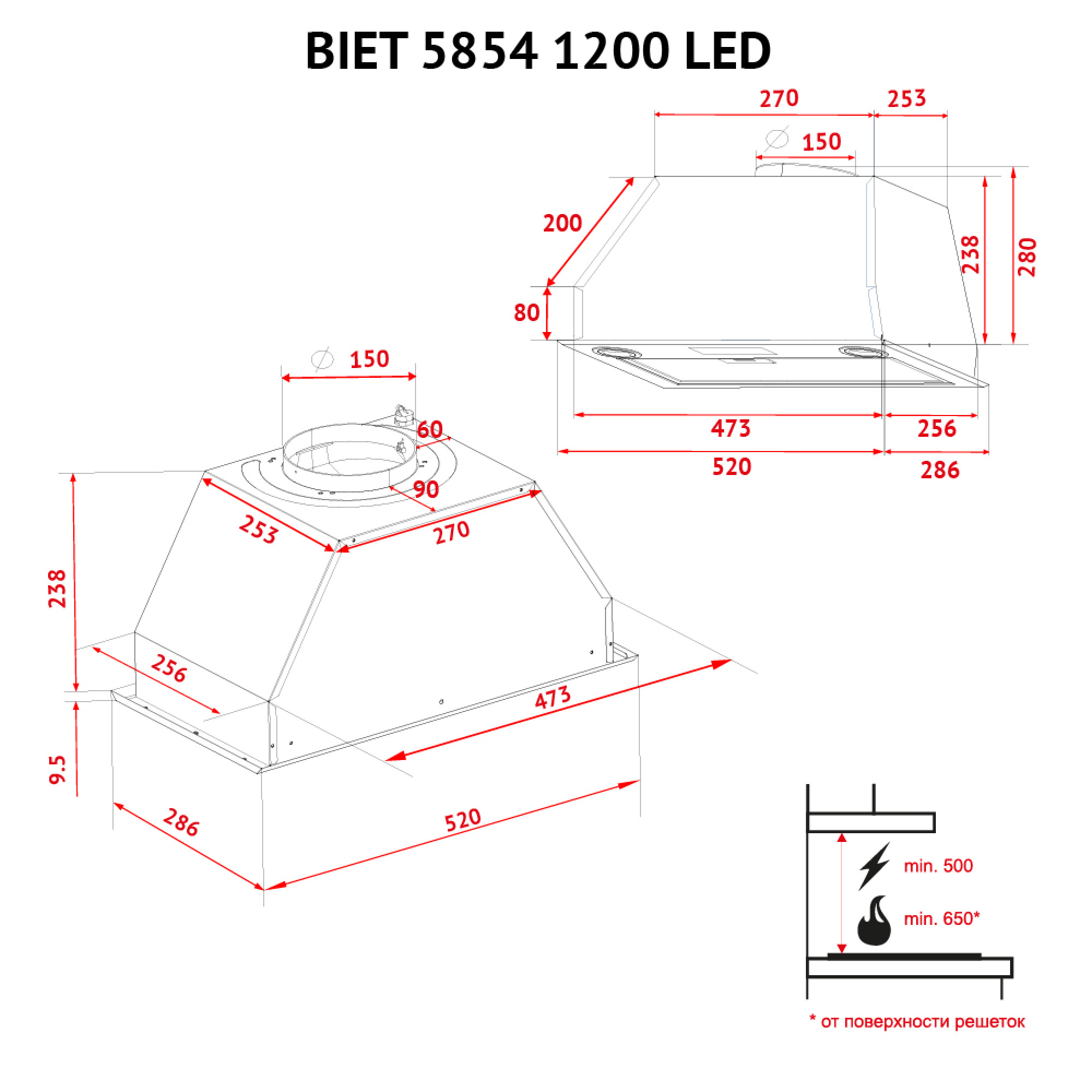 Вытяжка полновстраиваемая PERFELLI BIET 5854 BL 1200 LED - фото 12