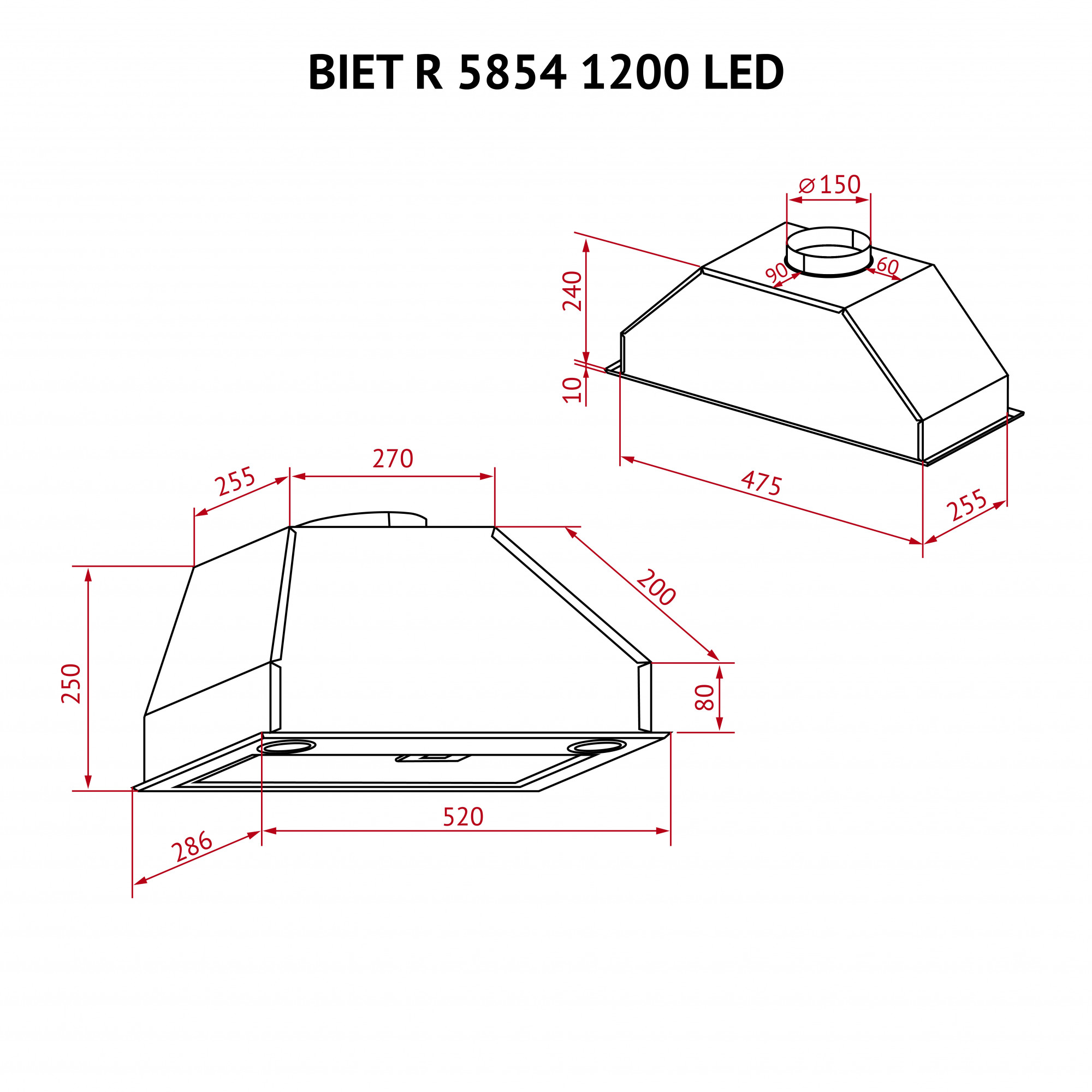 Вытяжка полновстраиваемая PERFELLI BIET R 5854 BL 1200 LED - фото 11