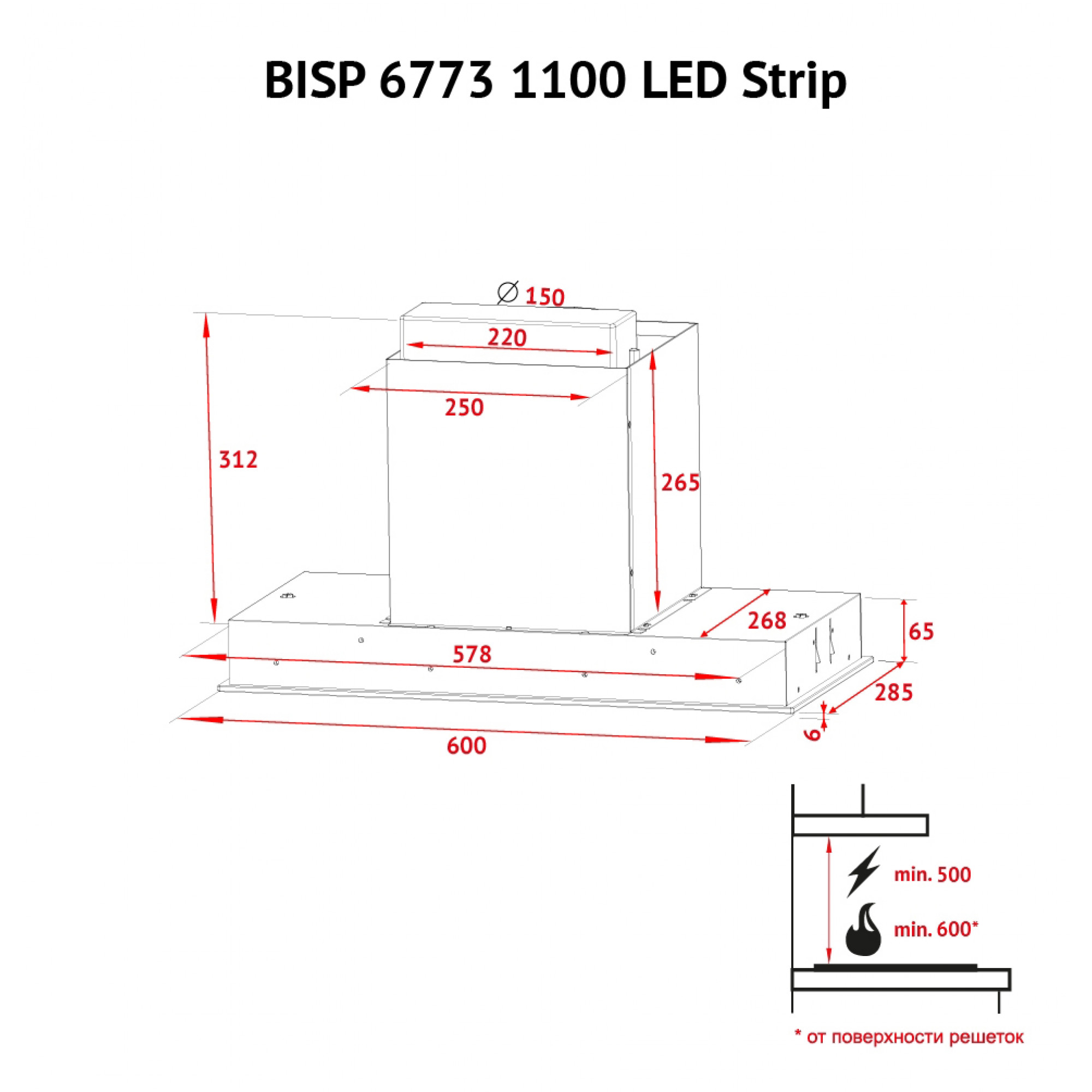 Вытяжка полновстраиваемая PERFELLI BISP 6773 BL 1100 LED Strip - фото 12