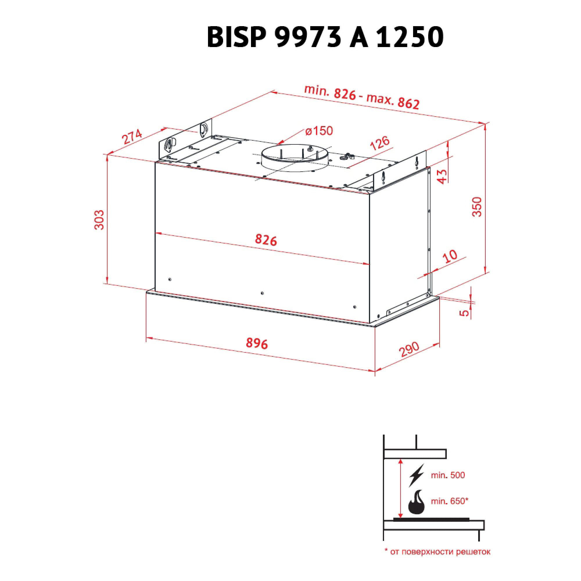 Вытяжка полновстраиваемая PERFELLI BISP 9973 A 1250 IV LED Strip - фото 11