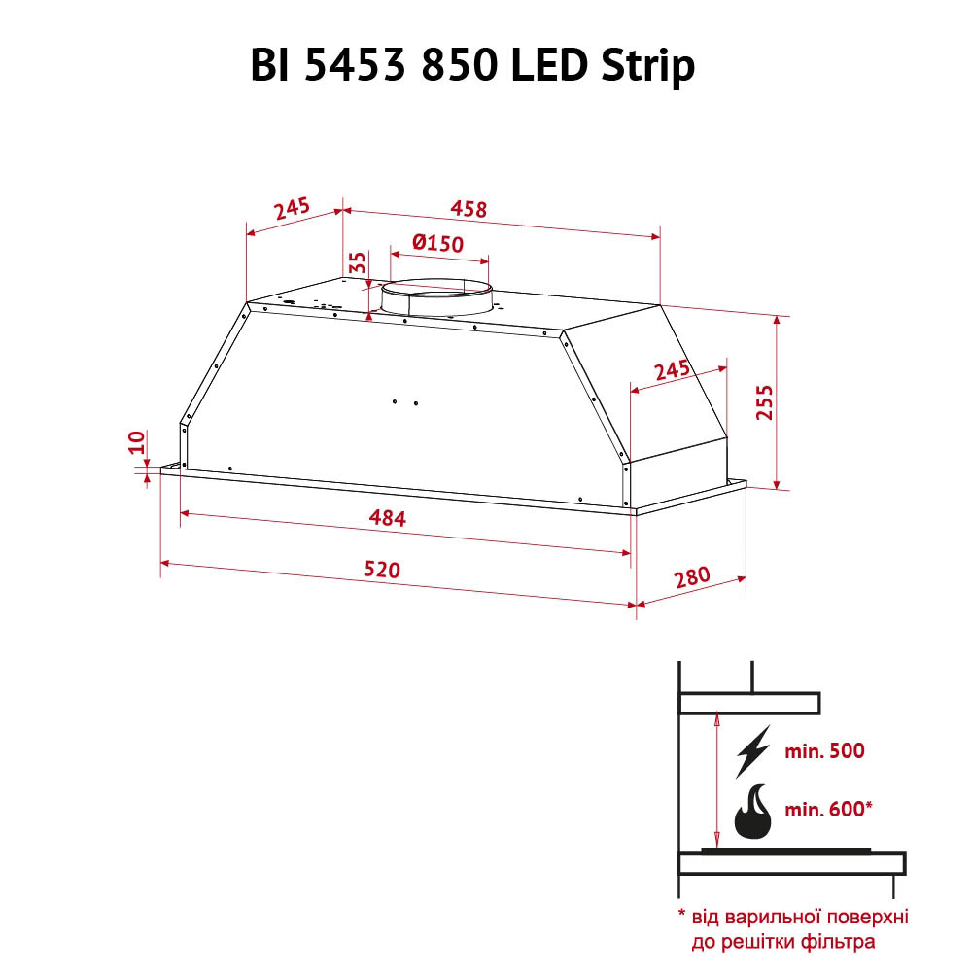 Вытяжка полновстраиваемая PERFELLI BI 5453 I 850 LED Strip - фото 12