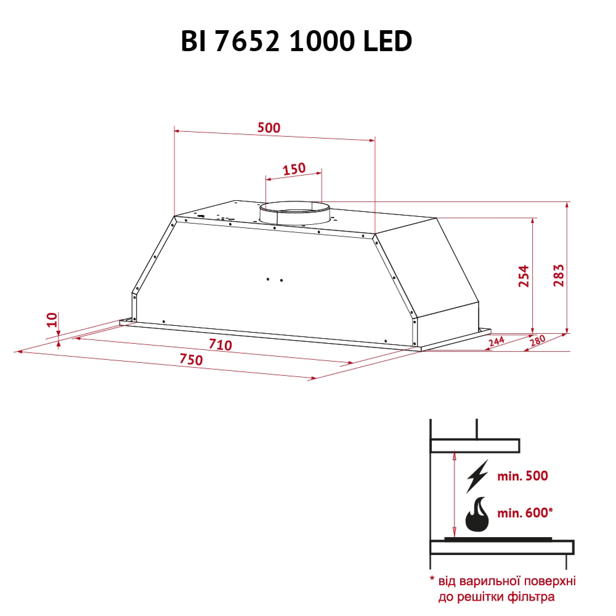 Вытяжка полновстраиваемая PERFELLI BI 7652 I 1000 LED - фото 12