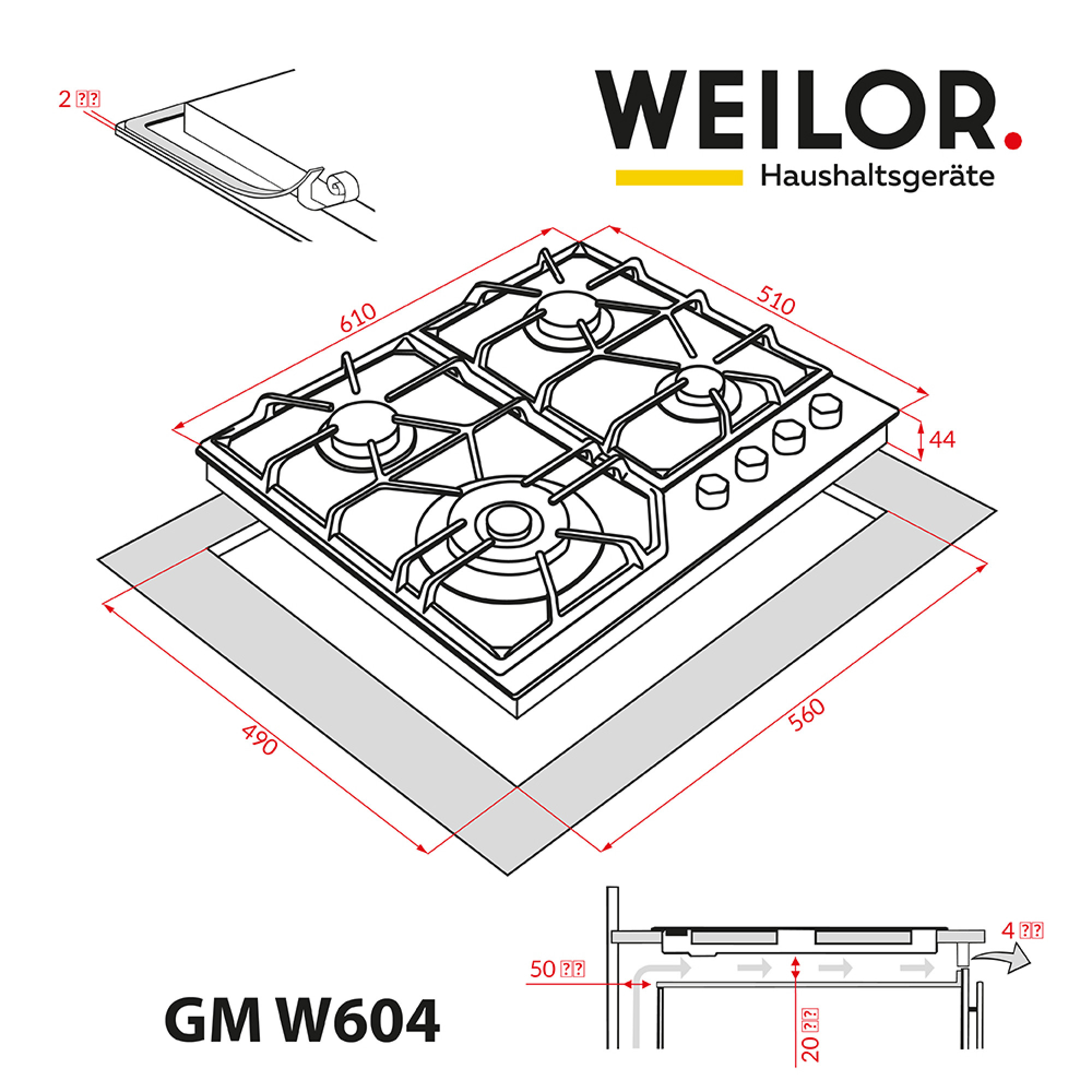Поверхность газовая на металле WEILOR GM W 604 BL - фото 14