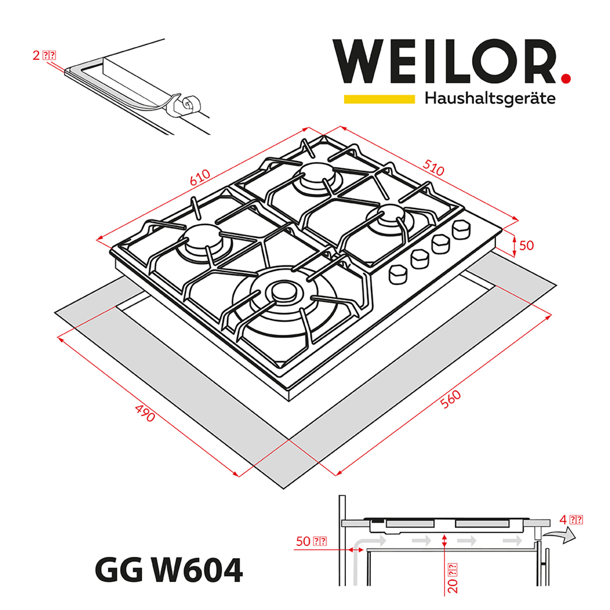 Поверхность газовая на стекле WEILOR GG W 604 BL - фото 14