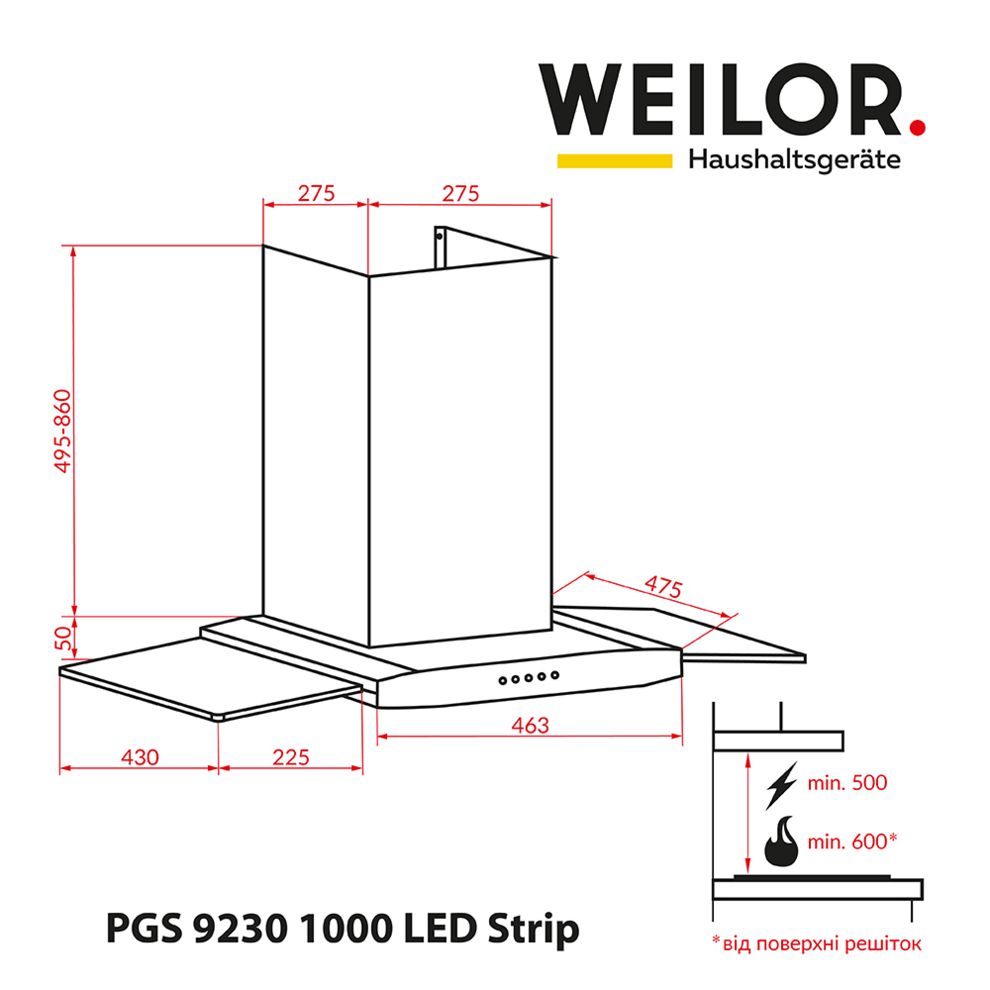 Декоративная вытяжка со стеклом WEILOR PGS 9230 IG 1000 LED Strip - фото 9