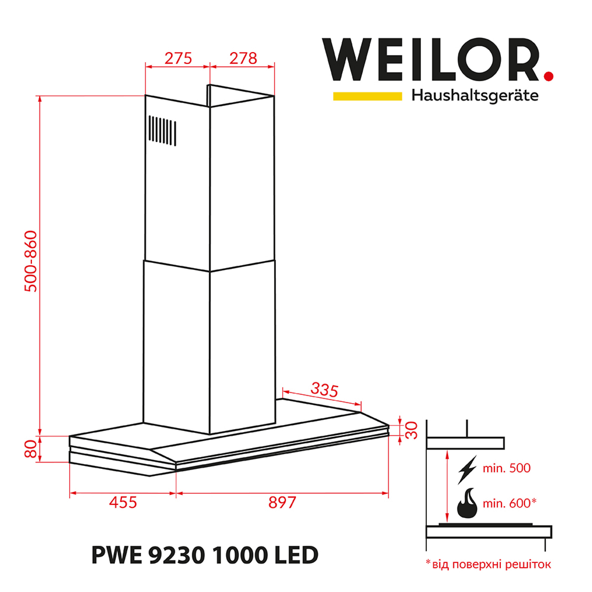 Вытяжка декоративная Т-образная WEILOR PWE 9230 SS 1000 LED - фото 10