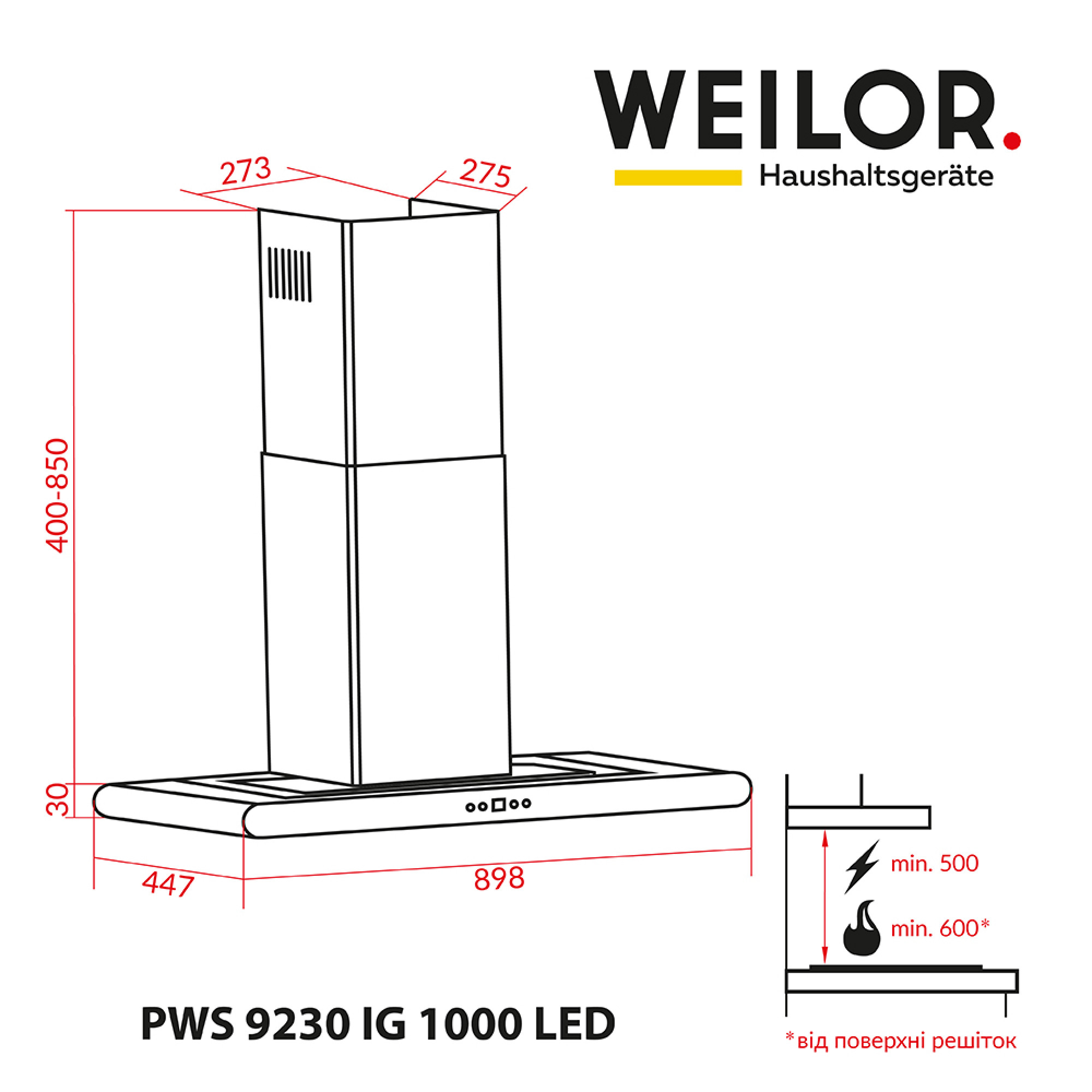 Витяжка декоративна Т-подібна WEILOR PWS 9230 IG 1000 LED - фото 8