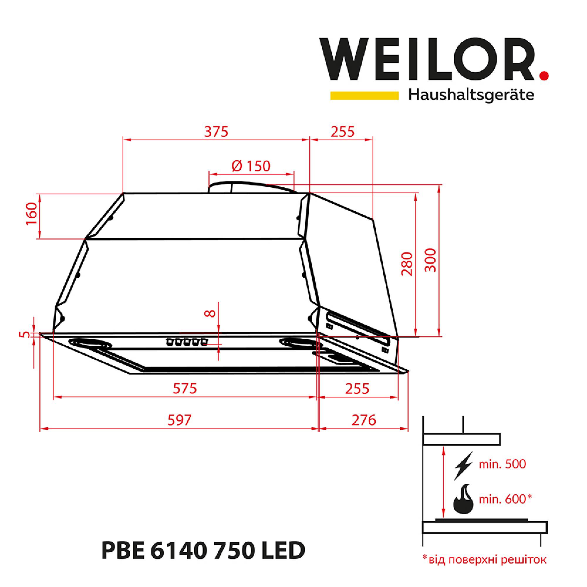Вытяжка полновстраиваемая WEILOR PBE 6140 SS 750 LED (Цвет Нержавеющая сталь) - фото 9 Вытяжка полновстраиваемая WEILOR PBE 6140 SS 750 LED - фото 9